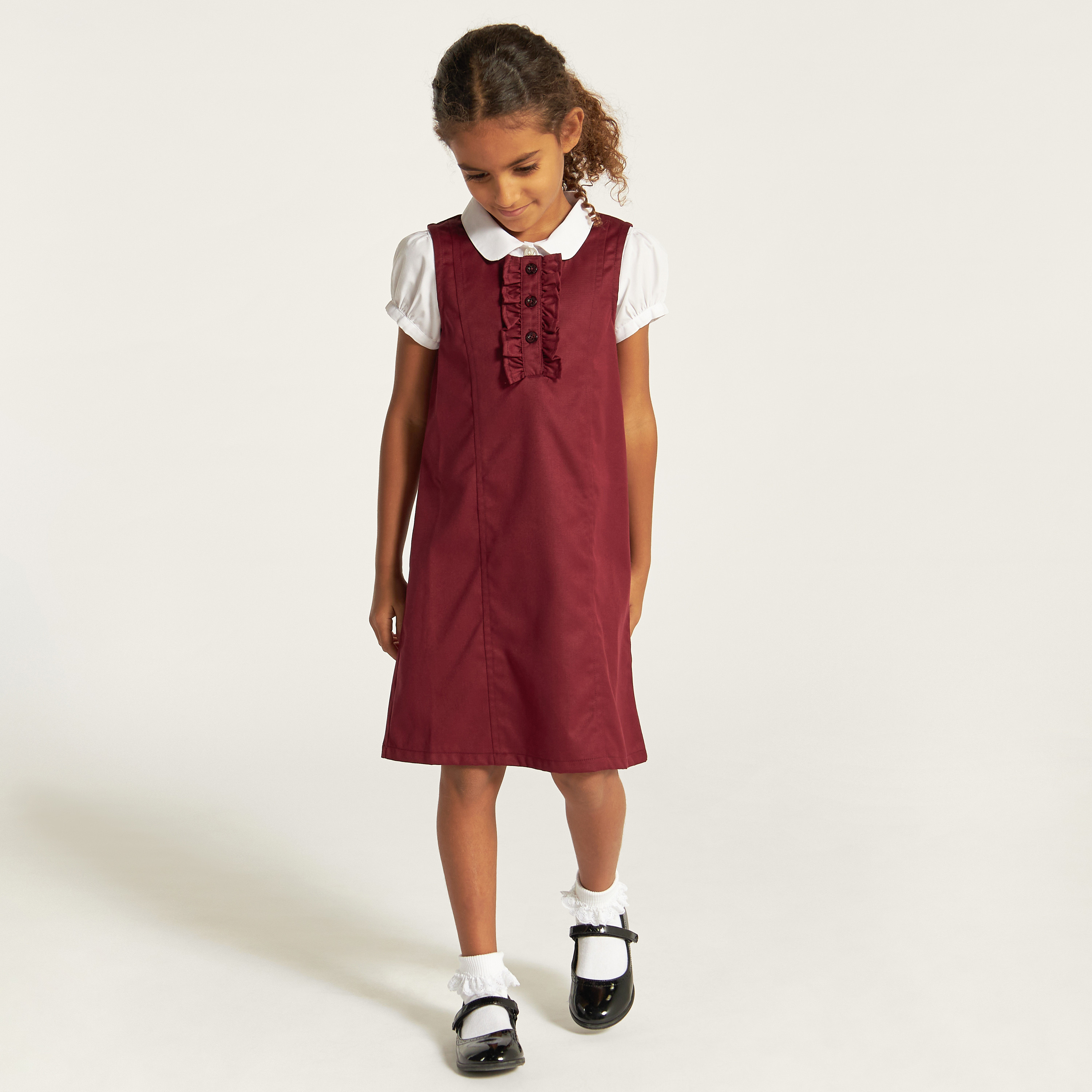 Juniors Solid Pinafore with Ruffle Detail-girls-clothing-dressesandjumpsuits-image-2
