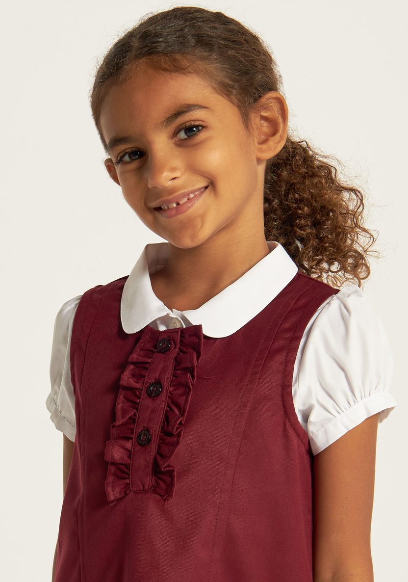 Juniors Solid Pinafore with Ruffle Detail-Dresses-image-2