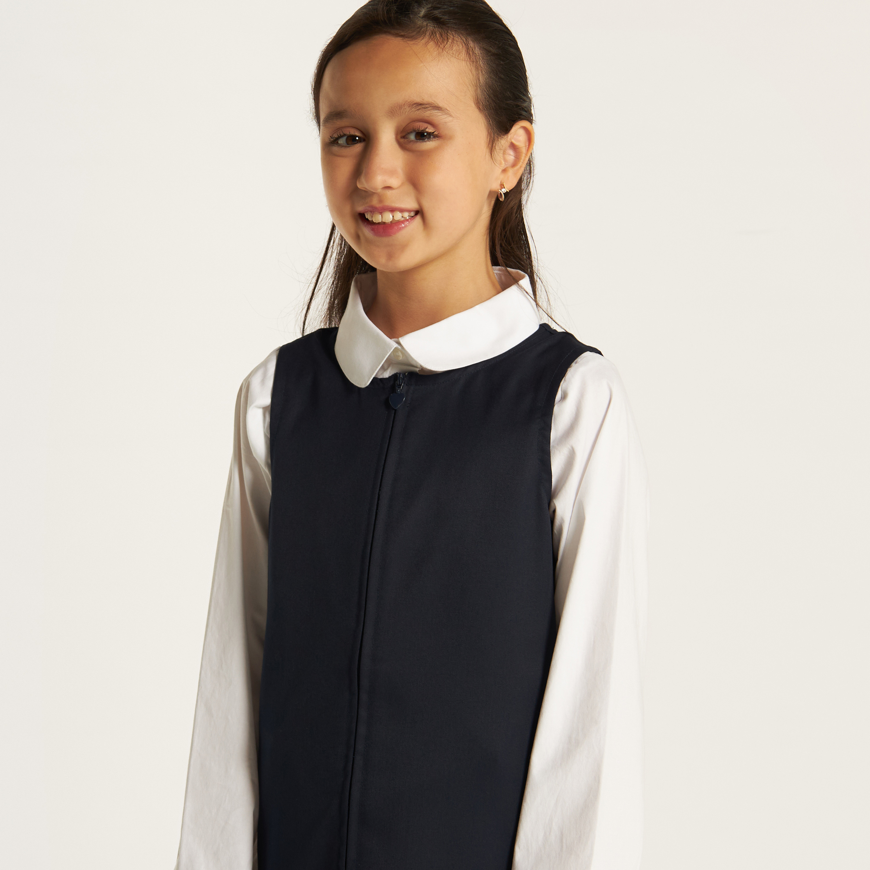 Juniors Solid Pinafore Dress with Pleats and Zip Closure-girls-clothing-dressesandjumpsuits-image-3