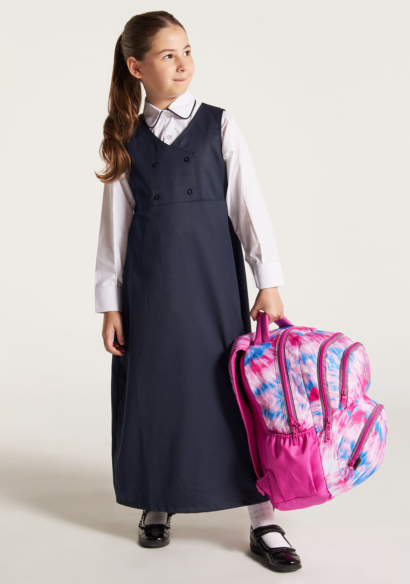 Juniors Solid V-neck Pinafore with Button Detail-Dresses-image-0