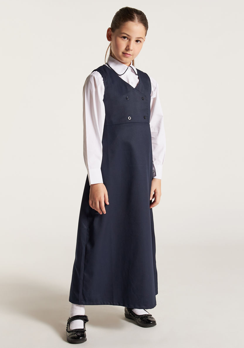 Juniors Solid V-neck Pinafore with Button Detail-Dresses-image-1