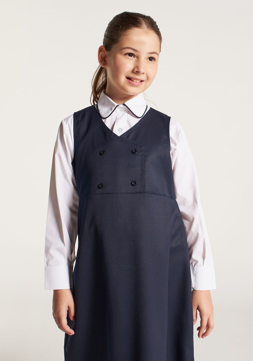 Juniors Solid V-neck Pinafore with Button Detail-Dresses-image-2