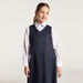 Juniors Solid V-neck Pinafore with Button Detail-Dresses-thumbnail-2
