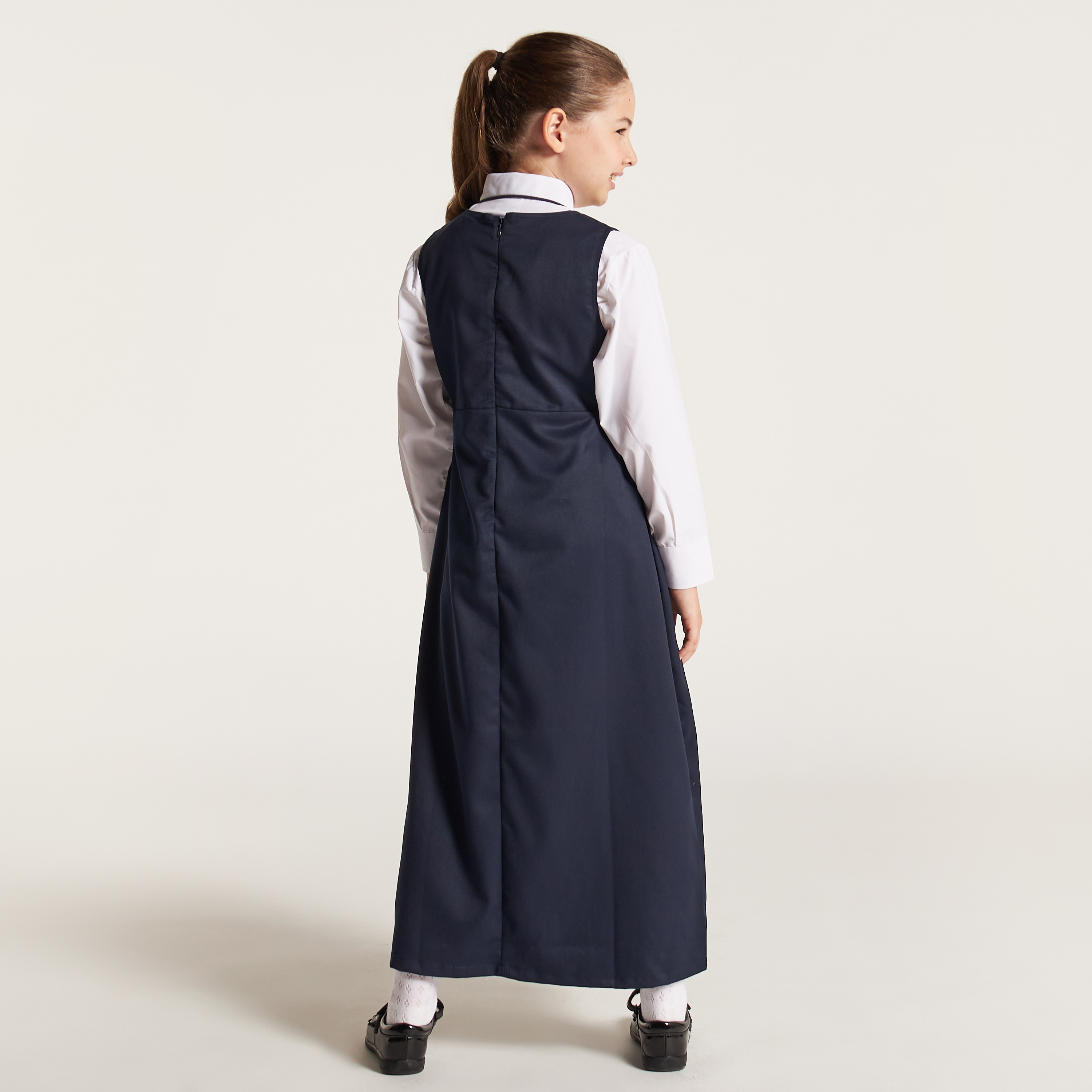 Juniors Solid V-neck Pinafore with Button Detail-girls-clothing-dressesandjumpsuits-image-4