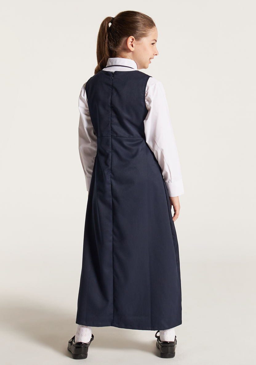 Juniors Solid V-neck Pinafore with Button Detail-Dresses-image-3