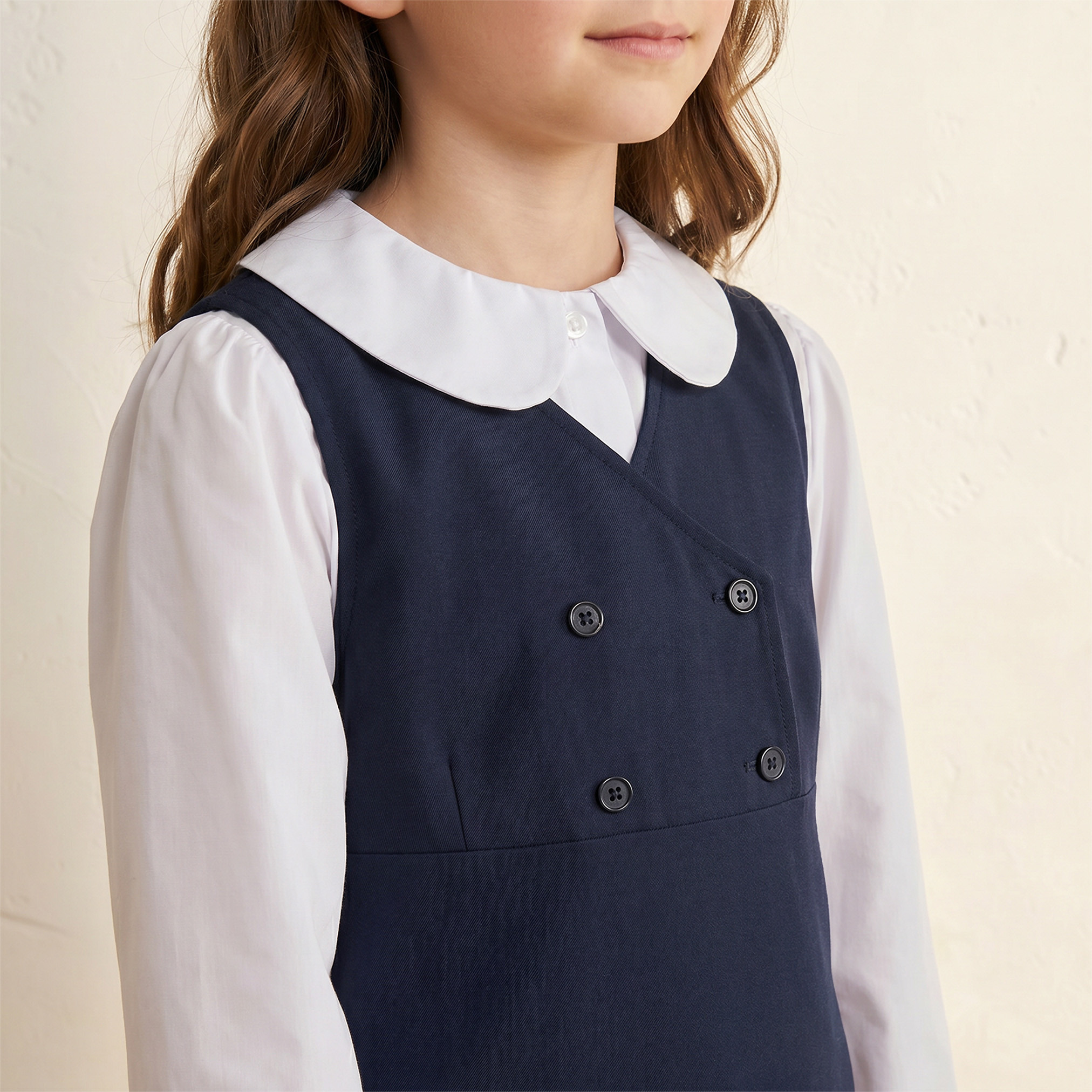Juniors Solid V-neck Pinafore with Button Detail-girls-clothing-dressesandjumpsuits-image-7