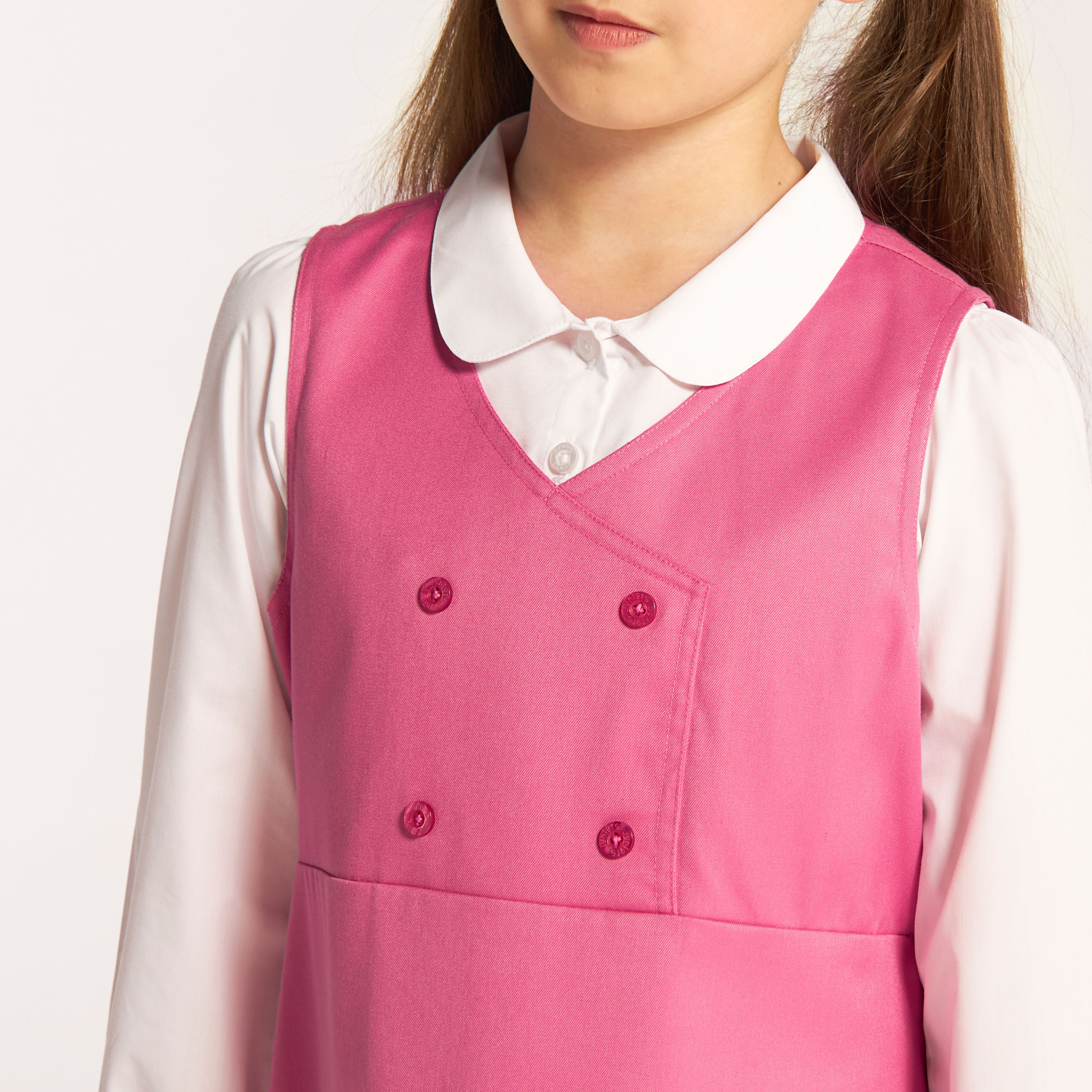 Juniors Solid V-neck Pinafore with Button Detail-girls-clothing-dressesandjumpsuits-image-3