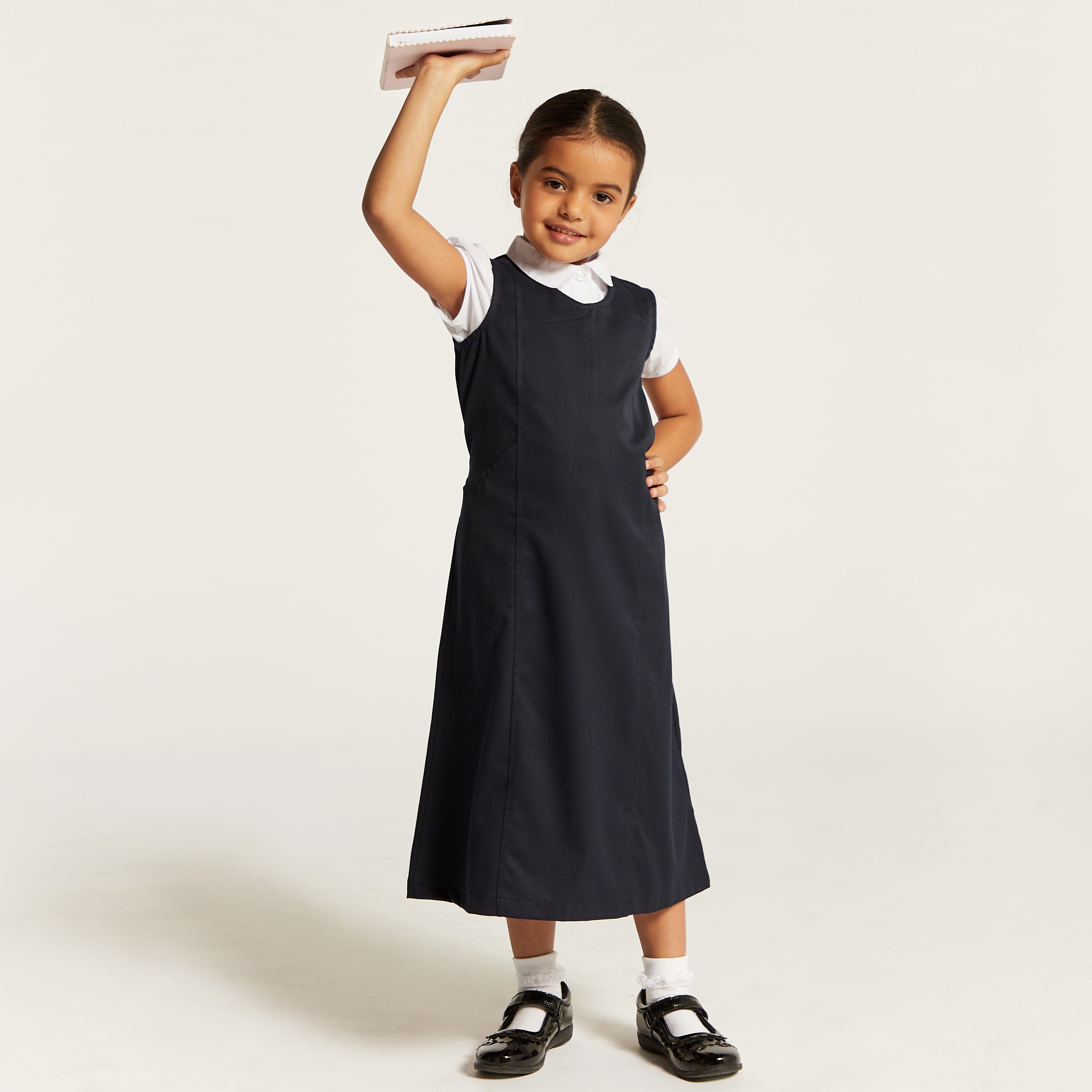 Juniors Solid Pinafore with Tie-Up Detail and Pocket-girls-clothing-dressesandjumpsuits-image-1