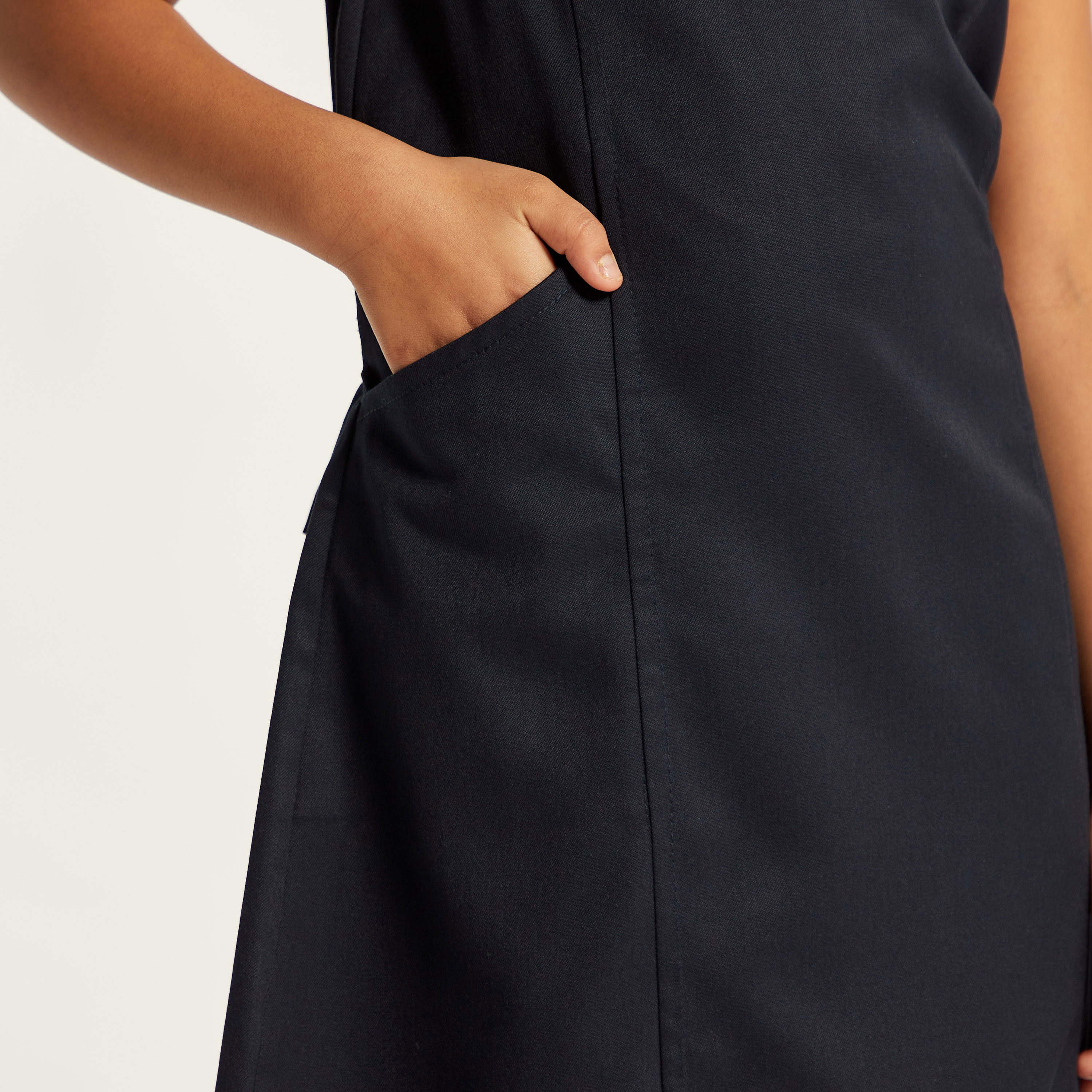 Juniors Solid Pinafore with Tie-Up Detail and Pocket-girls-clothing-dressesandjumpsuits-image-3