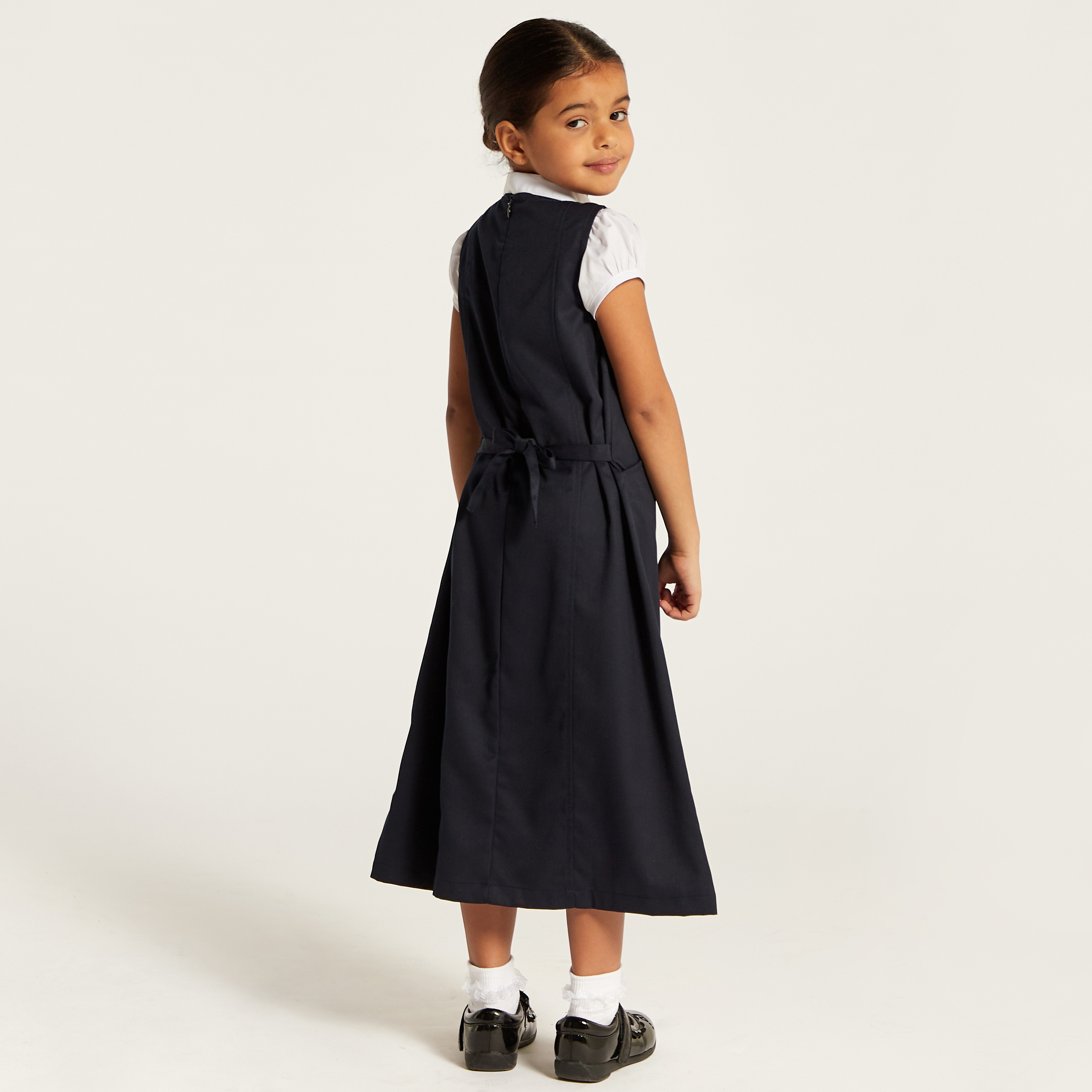 Juniors Solid Pinafore with Tie-Up Detail and Pocket-girls-clothing-dressesandjumpsuits-image-4