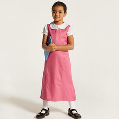 Juniors Solid Pinafore with Tie-Up Detail and Pocket