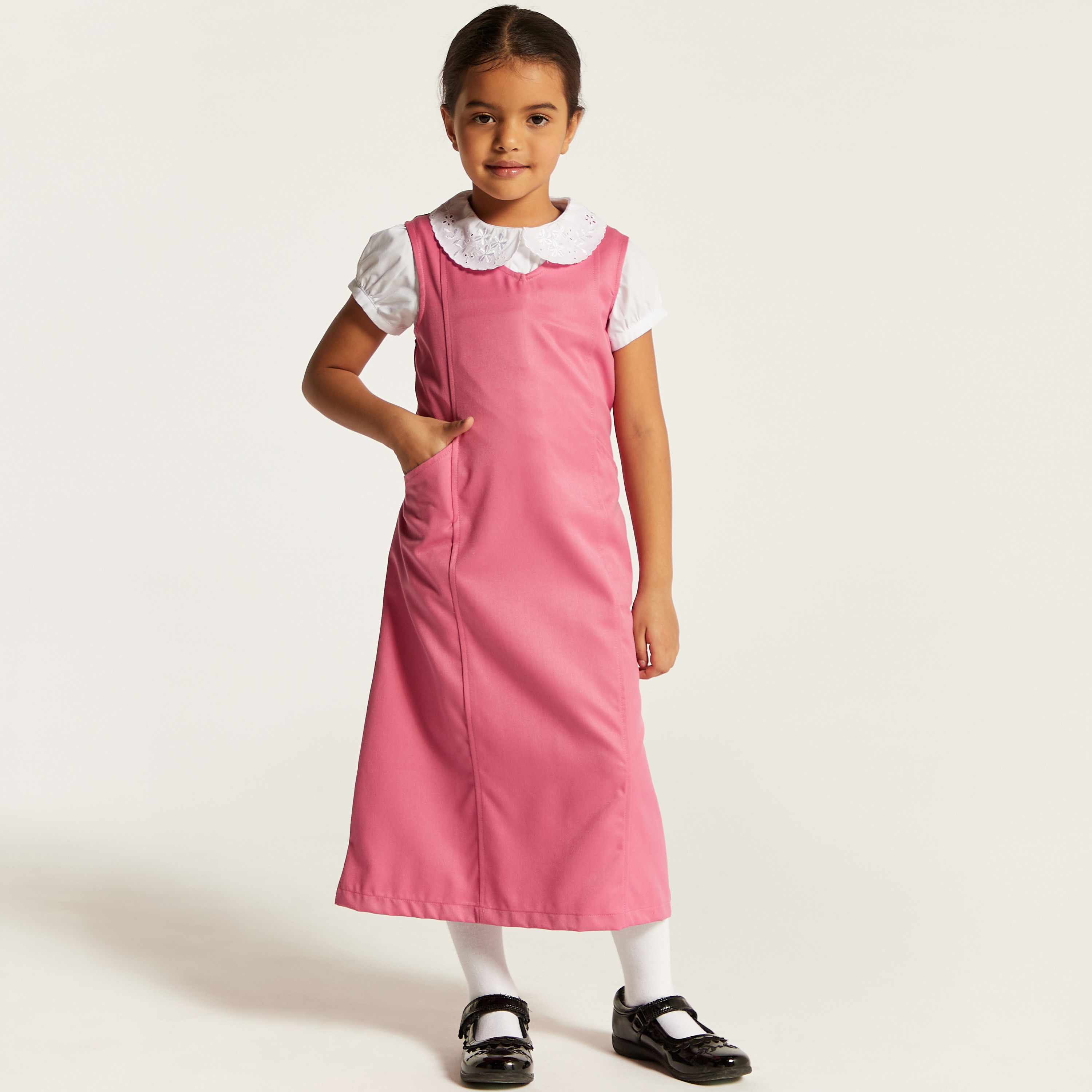 Juniors Solid Pinafore with Tie-Up Detail and Pocket-girls-clothing-dressesandjumpsuits-image-2