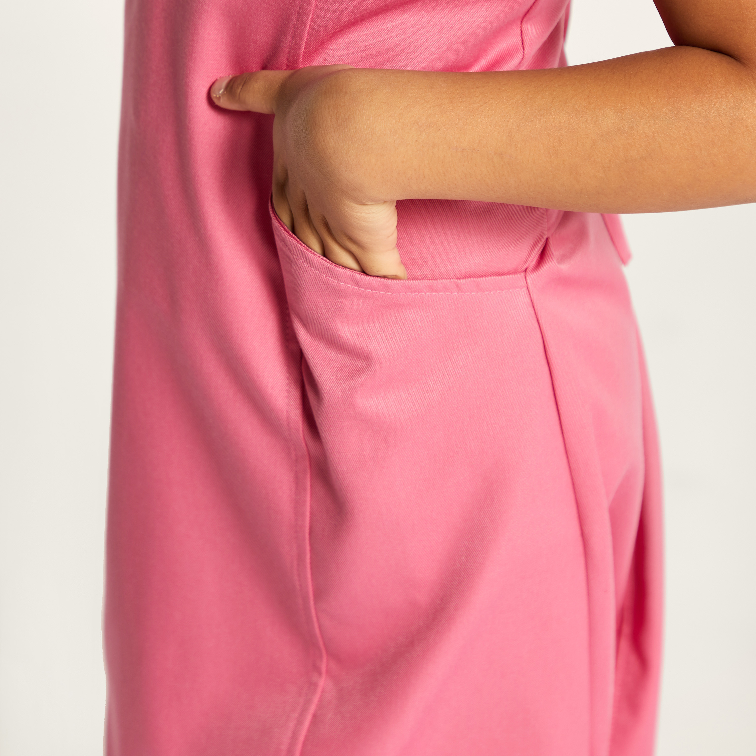 Juniors Solid Pinafore with Tie-Up Detail and Pocket-girls-clothing-dressesandjumpsuits-image-3