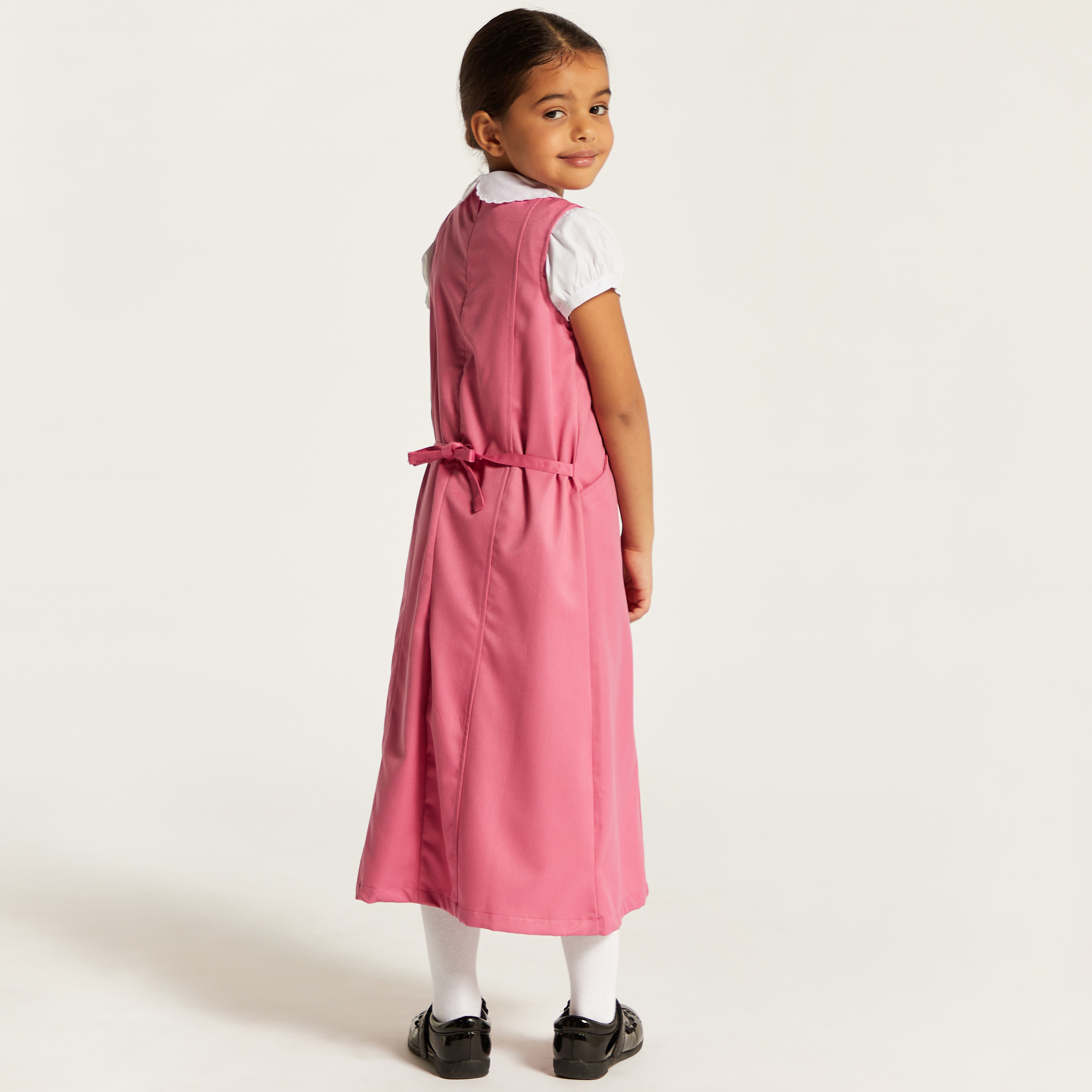 Juniors Solid Pinafore with Tie-Up Detail and Pocket-girls-clothing-dressesandjumpsuits-image-4