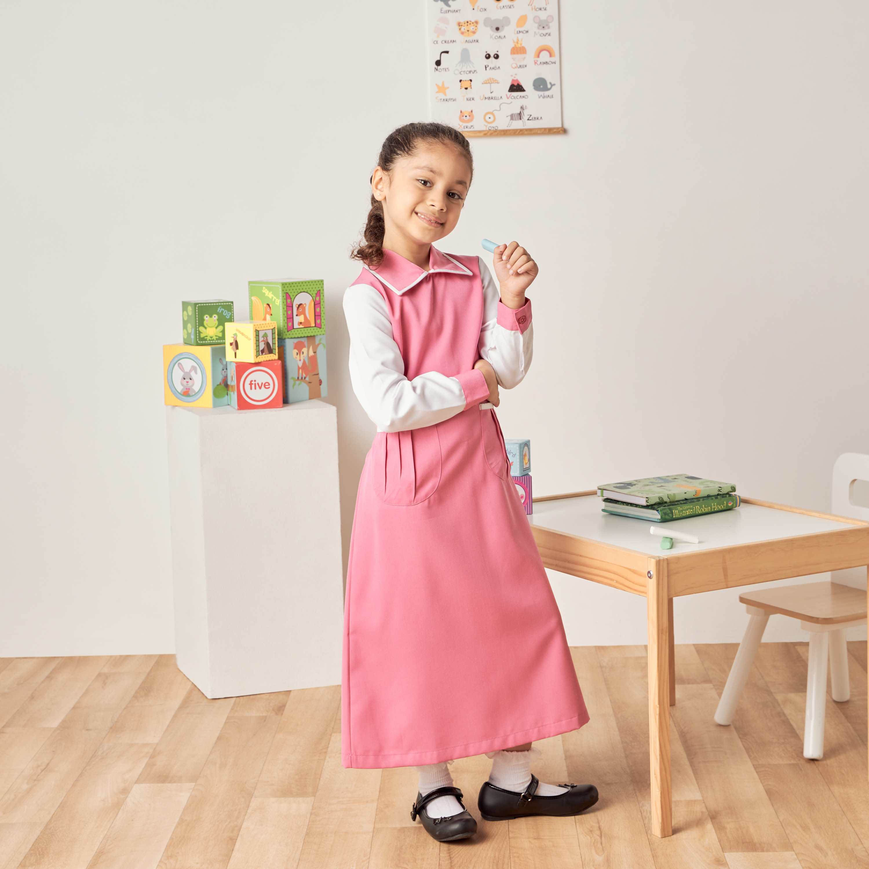 Juniors Solid Pinafore with Collar and Pockets-girls-clothing-dressesandjumpsuits-image-1