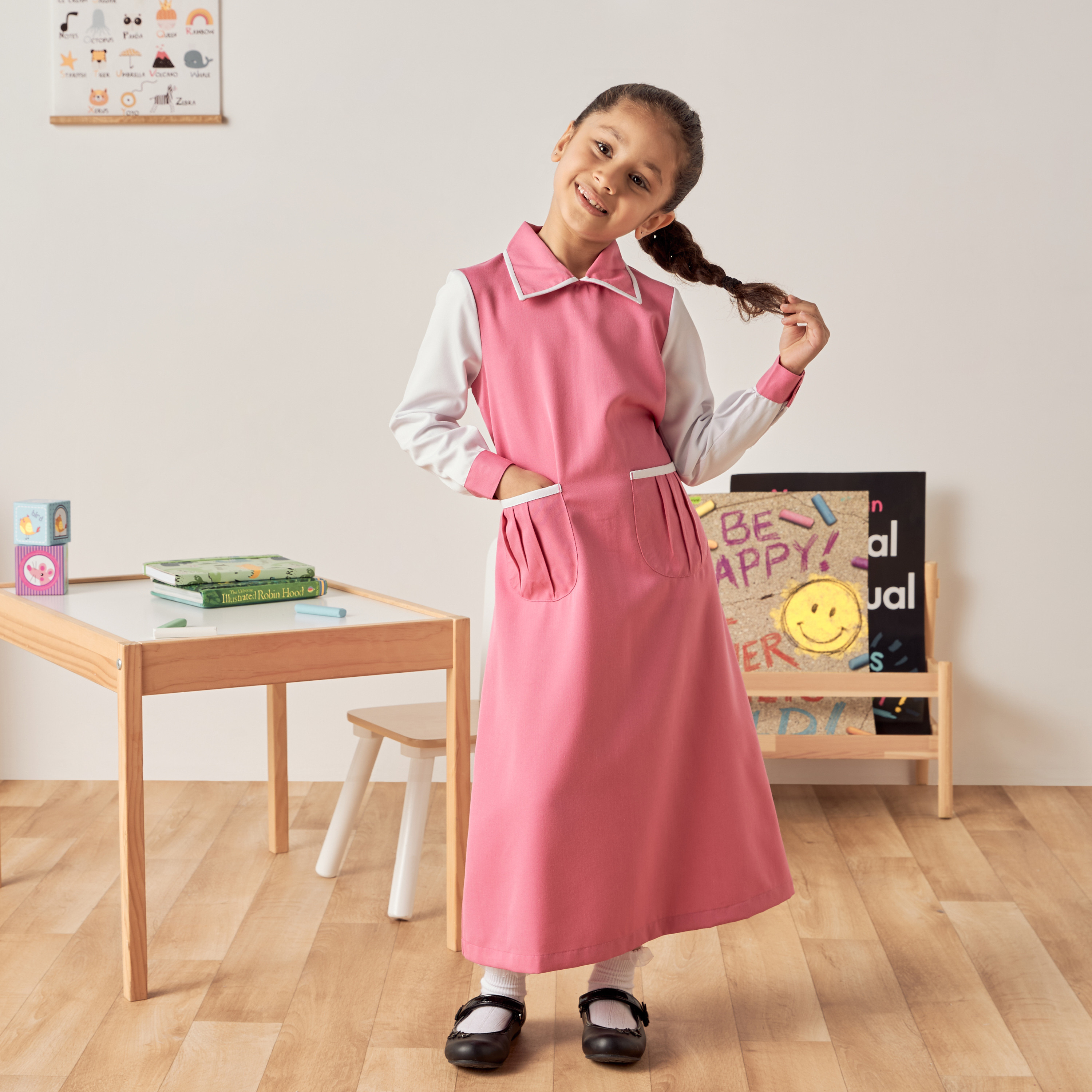 Juniors Solid Pinafore with Collar and Pockets-girls-clothing-dressesandjumpsuits-image-2
