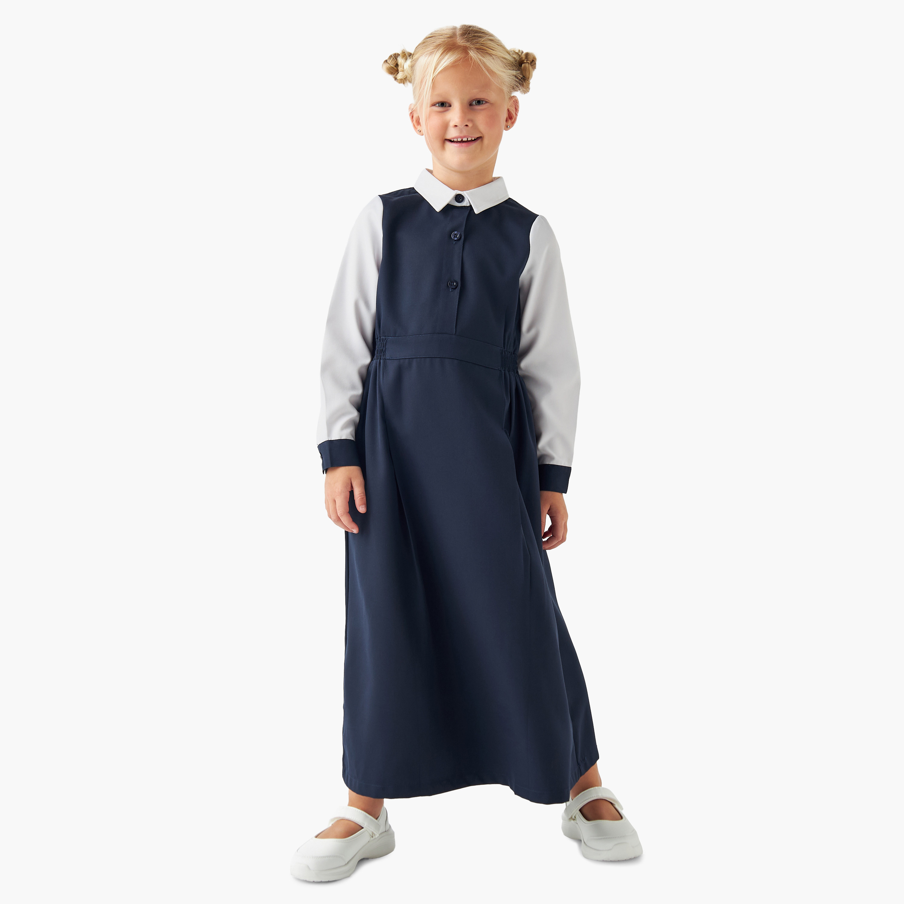 Juniors Solid Pinafore Dress with Button Closure-girls-clothing-dressesandjumpsuits-image-1