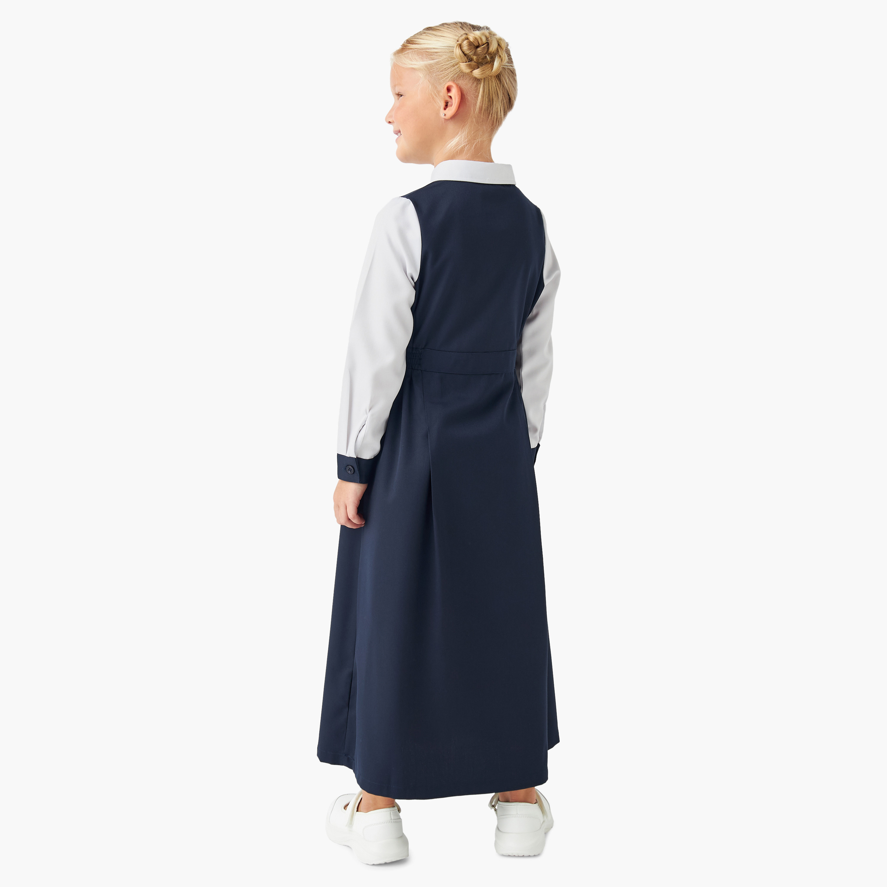 Juniors Solid Pinafore Dress with Button Closure-girls-clothing-dressesandjumpsuits-image-3