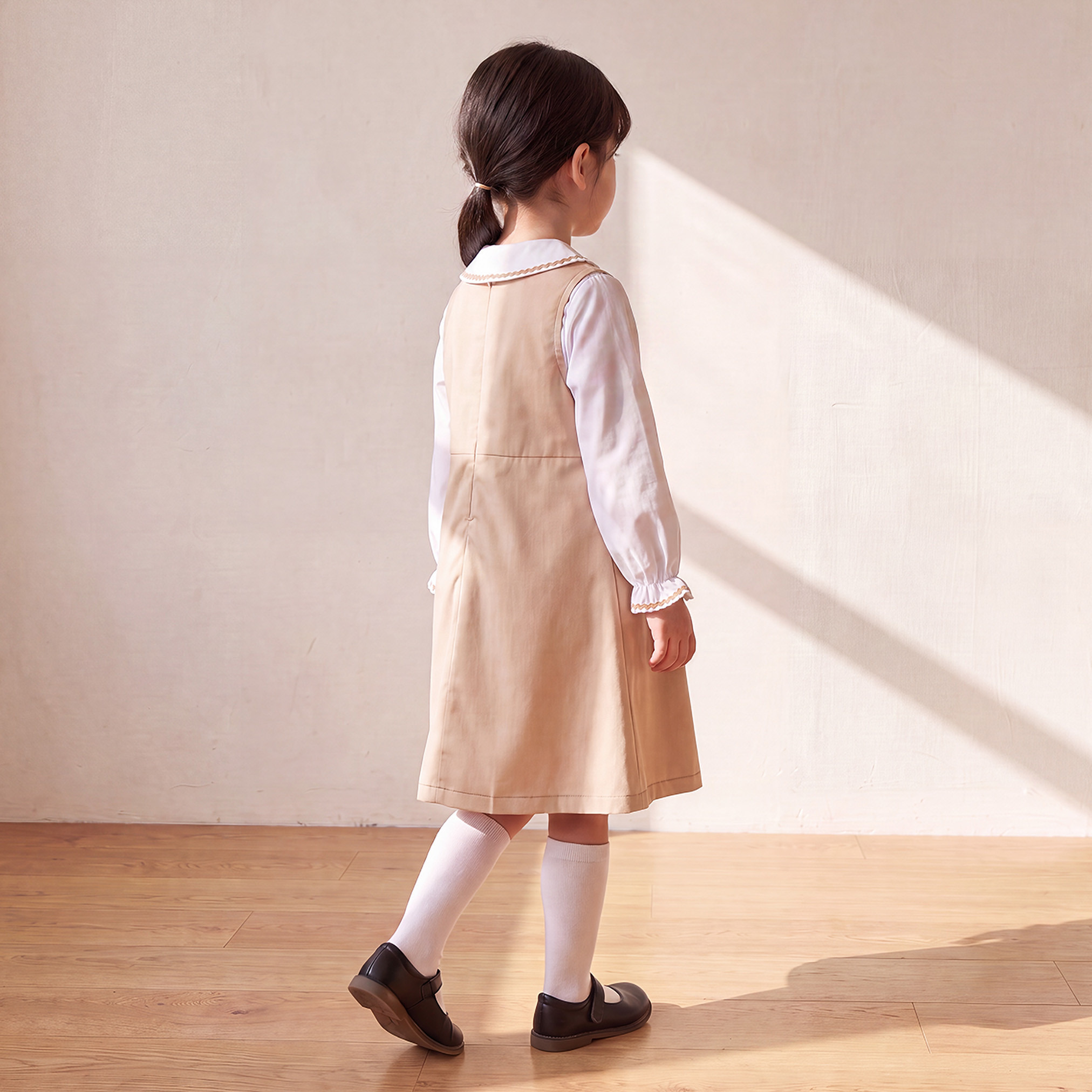 Juniors Solid Pinafore Dress with Button Detail-girls-clothing-dressesandjumpsuits-image-2