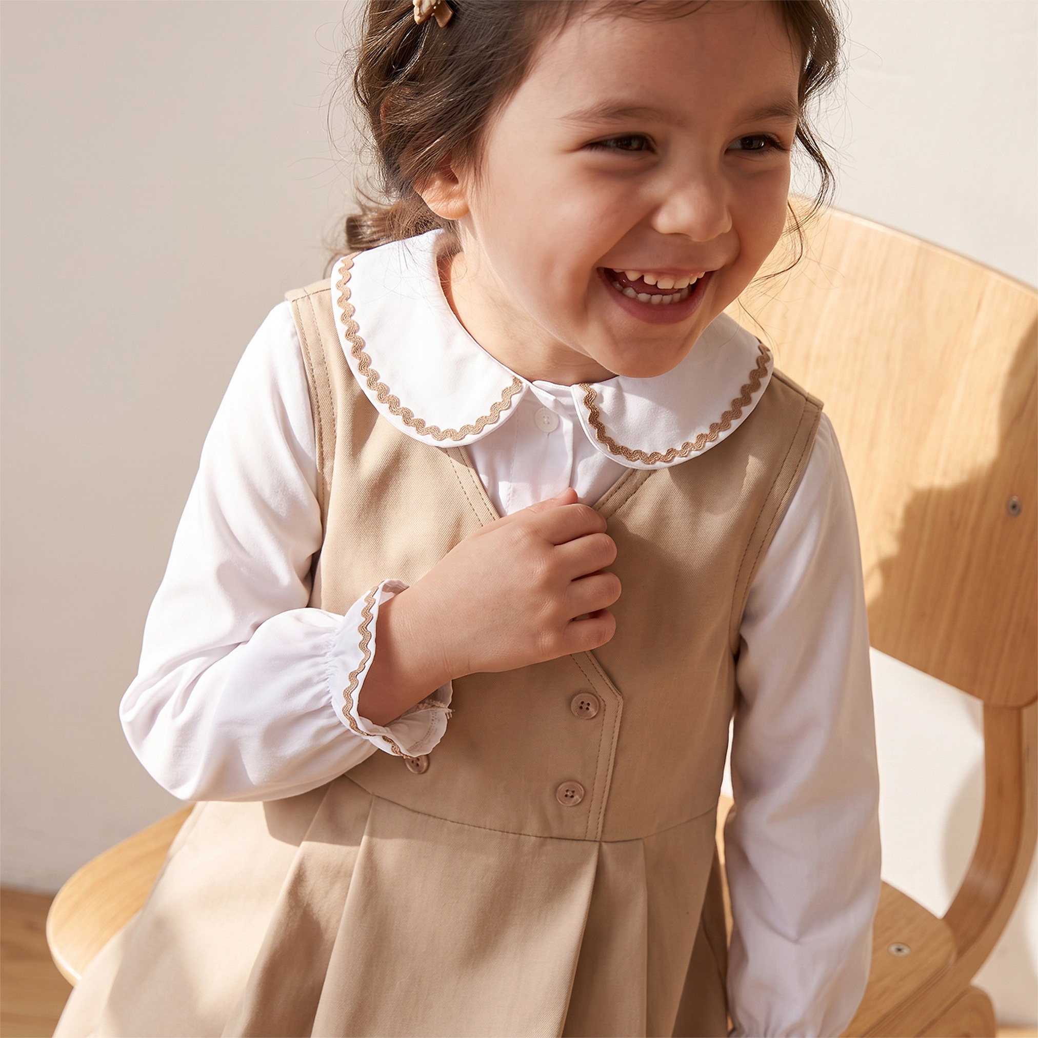 Juniors Solid Pinafore Dress with Button Detail-girls-clothing-dressesandjumpsuits-image-5