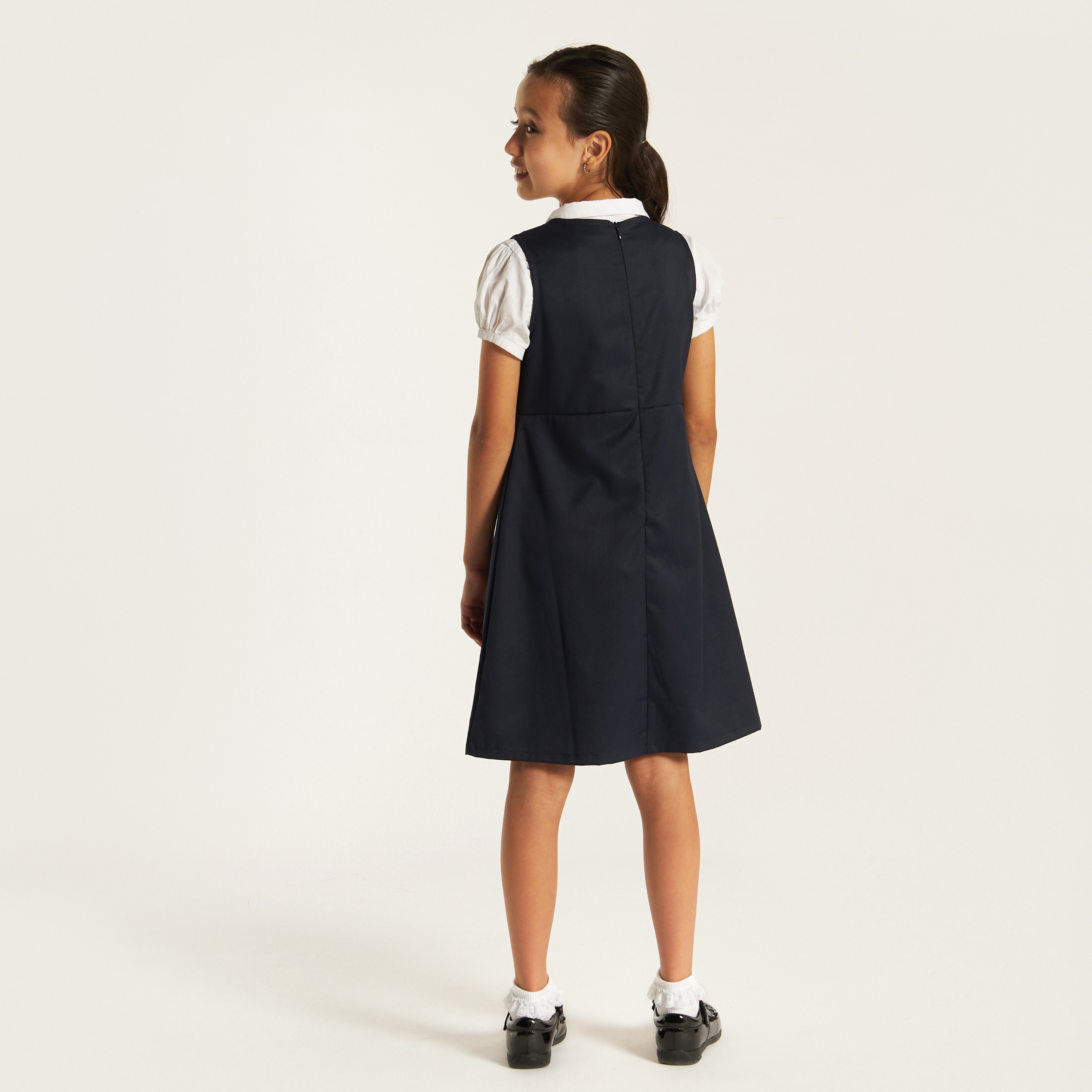 Juniors Solid Pinafore Dress with Button Detail-girls-clothing-dressesandjumpsuits-image-4