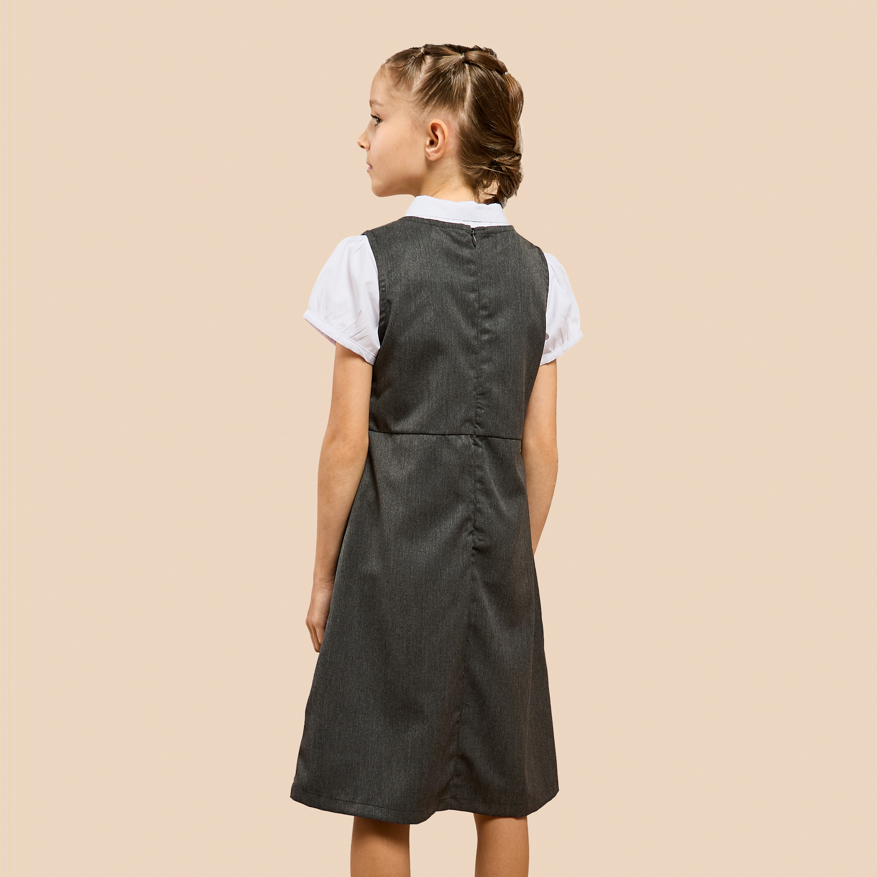 Juniors Solid Pinafore Dress with Button Detail-girls-clothing-dressesandjumpsuits-image-3