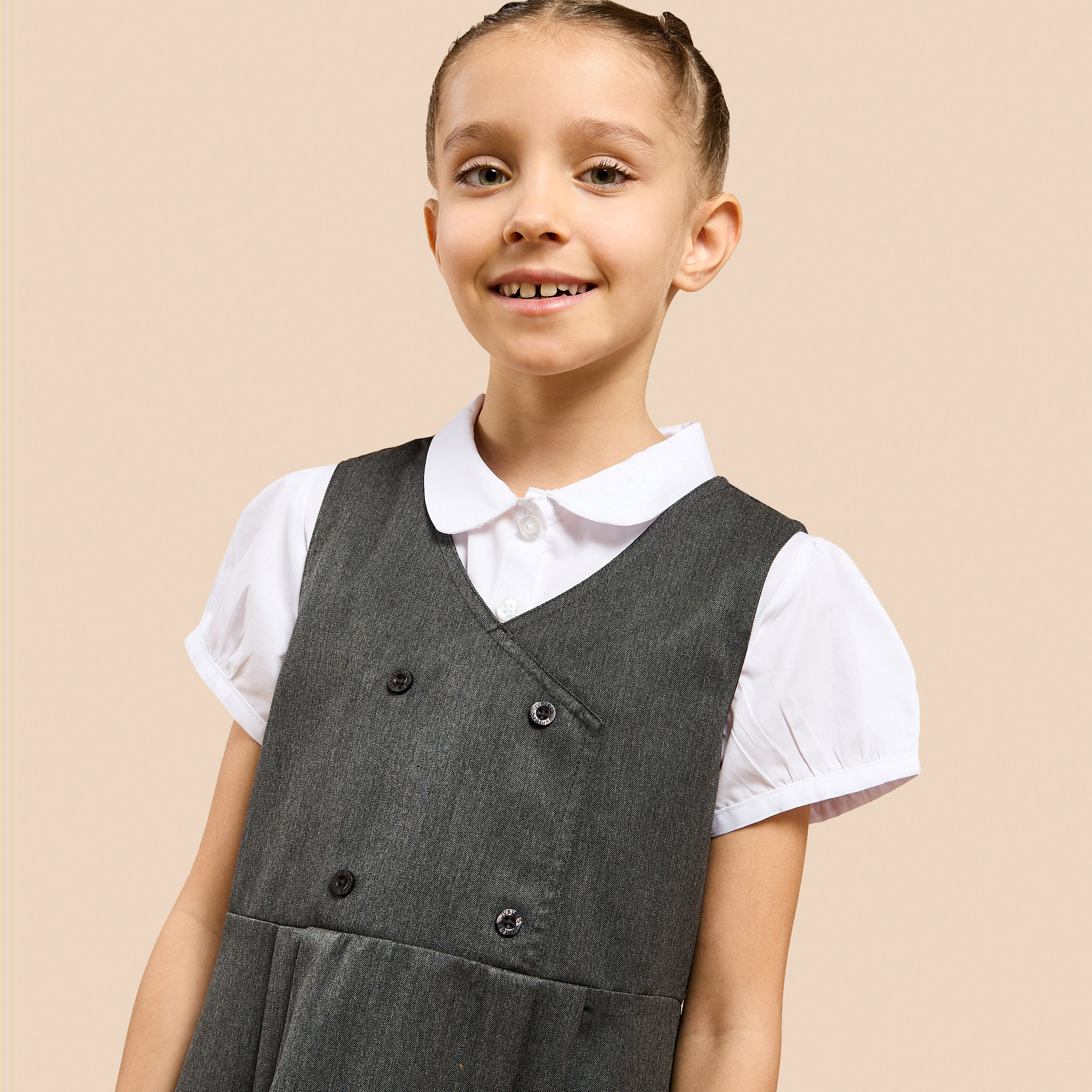 Juniors Solid Pinafore Dress with Button Detail-girls-clothing-dressesandjumpsuits-image-4