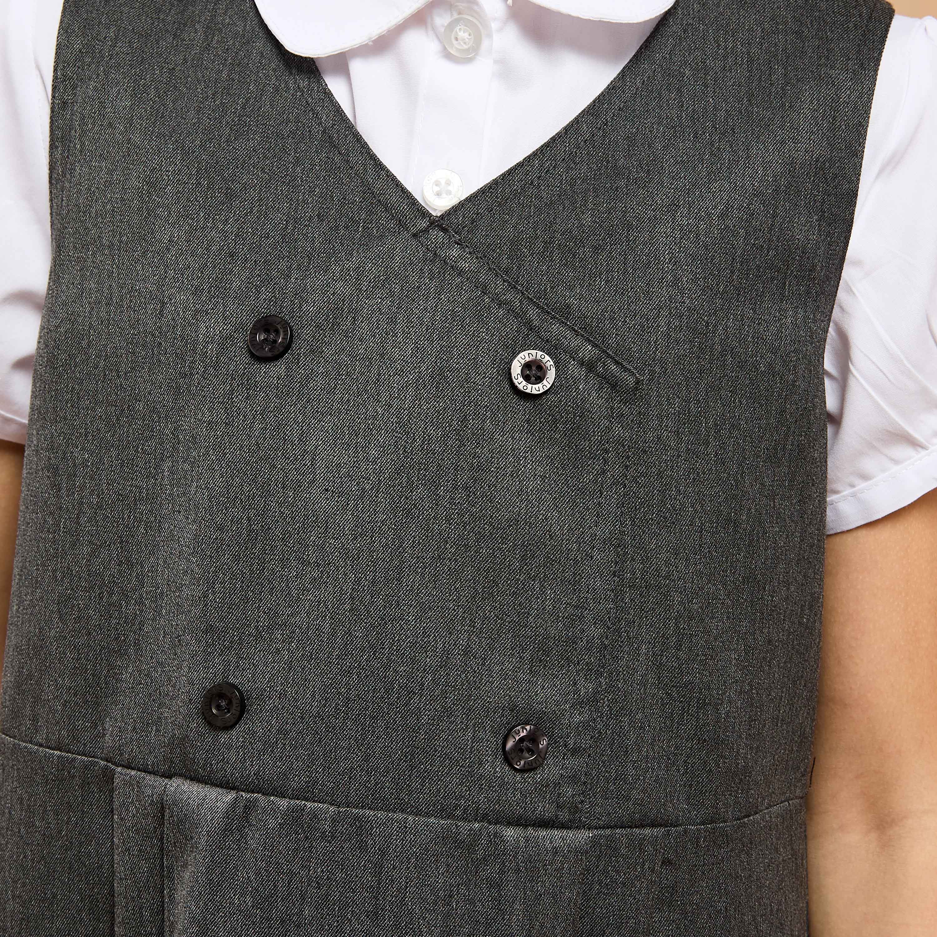 Juniors Solid Pinafore Dress with Button Detail-girls-clothing-dressesandjumpsuits-image-5