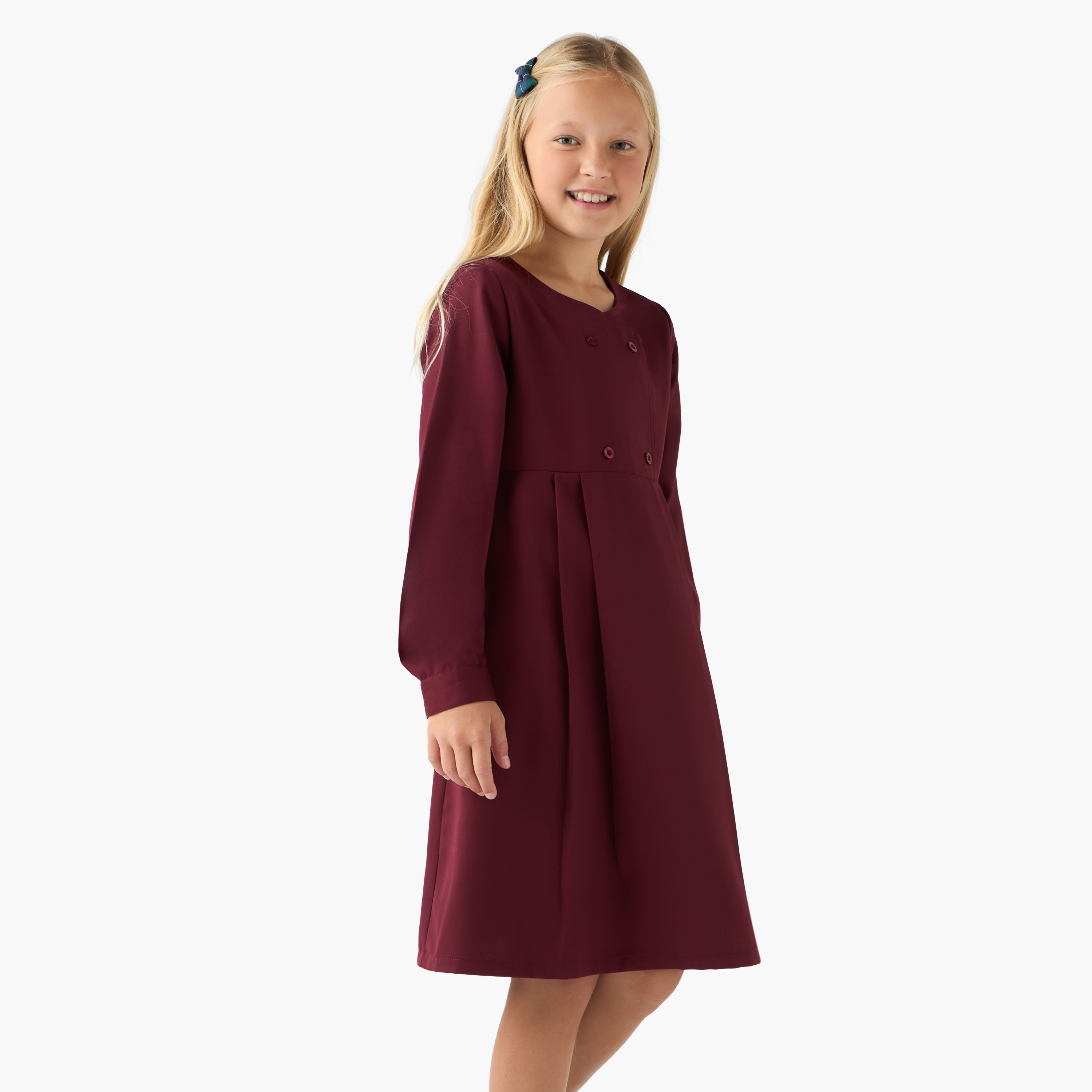 Juniors Solid Pinafore Dress with Button Detail-girls-clothing-dressesandjumpsuits-image-1