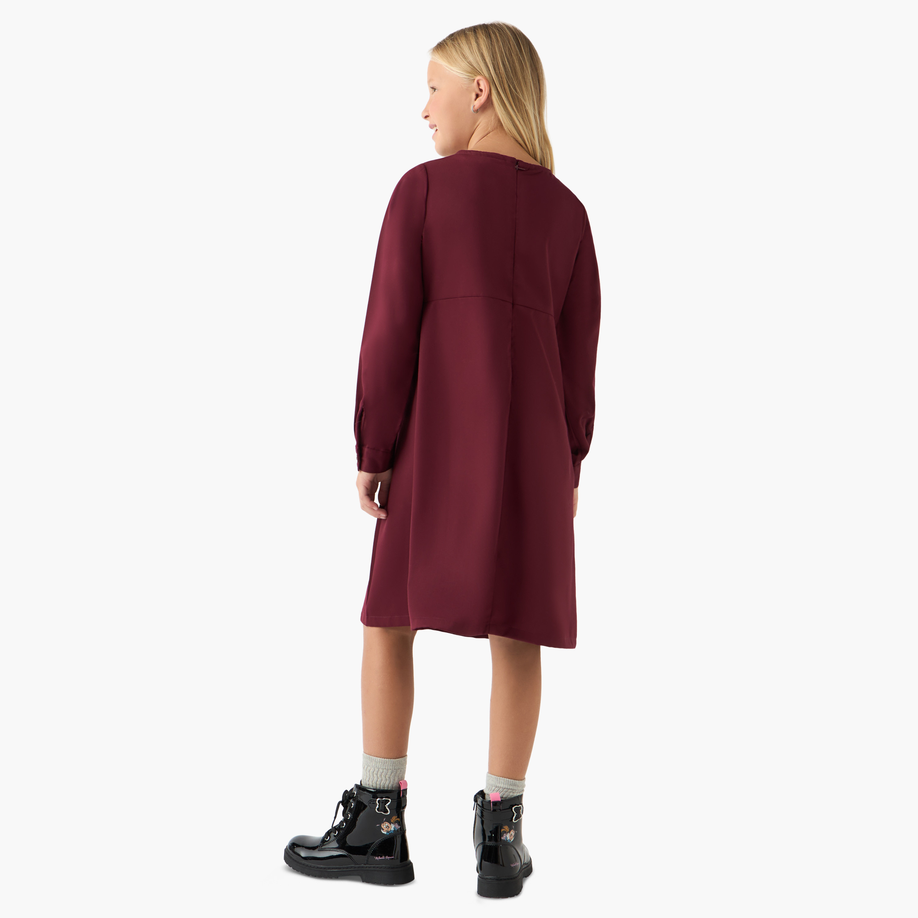 Juniors Solid Pinafore Dress with Button Detail-girls-clothing-dressesandjumpsuits-image-3