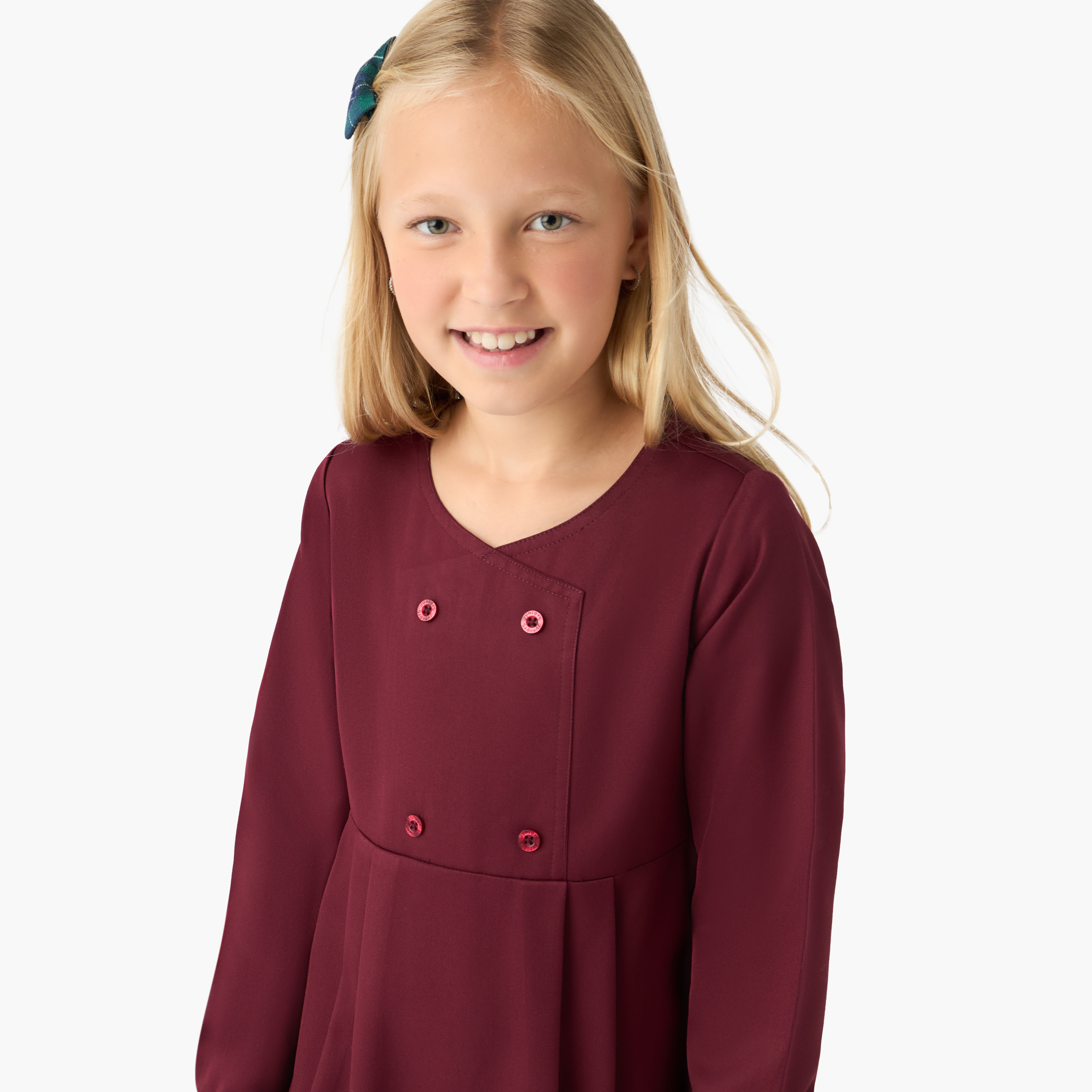 Juniors Solid Pinafore Dress with Button Detail-girls-clothing-dressesandjumpsuits-image-4