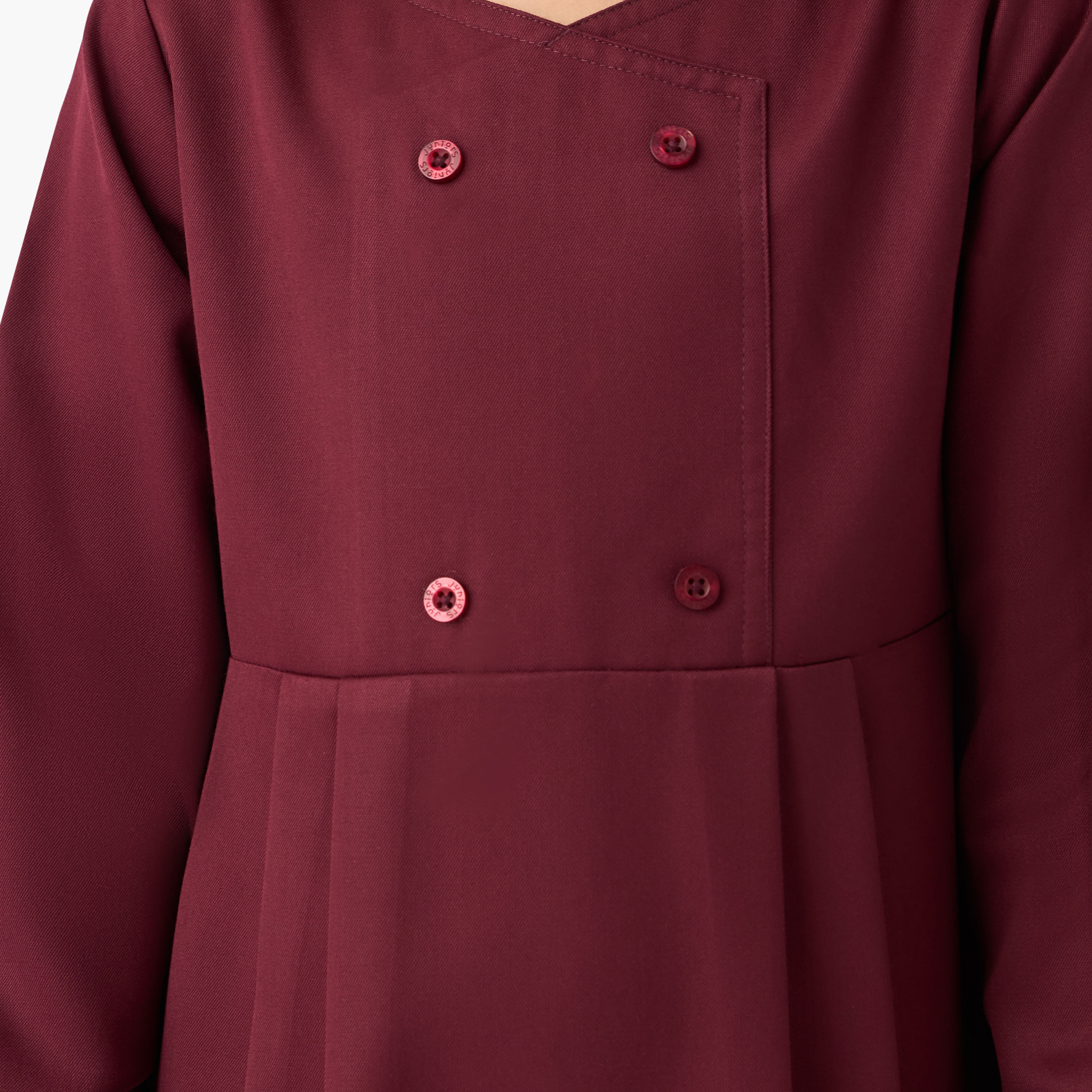 Juniors Solid Pinafore Dress with Button Detail-girls-clothing-dressesandjumpsuits-image-6