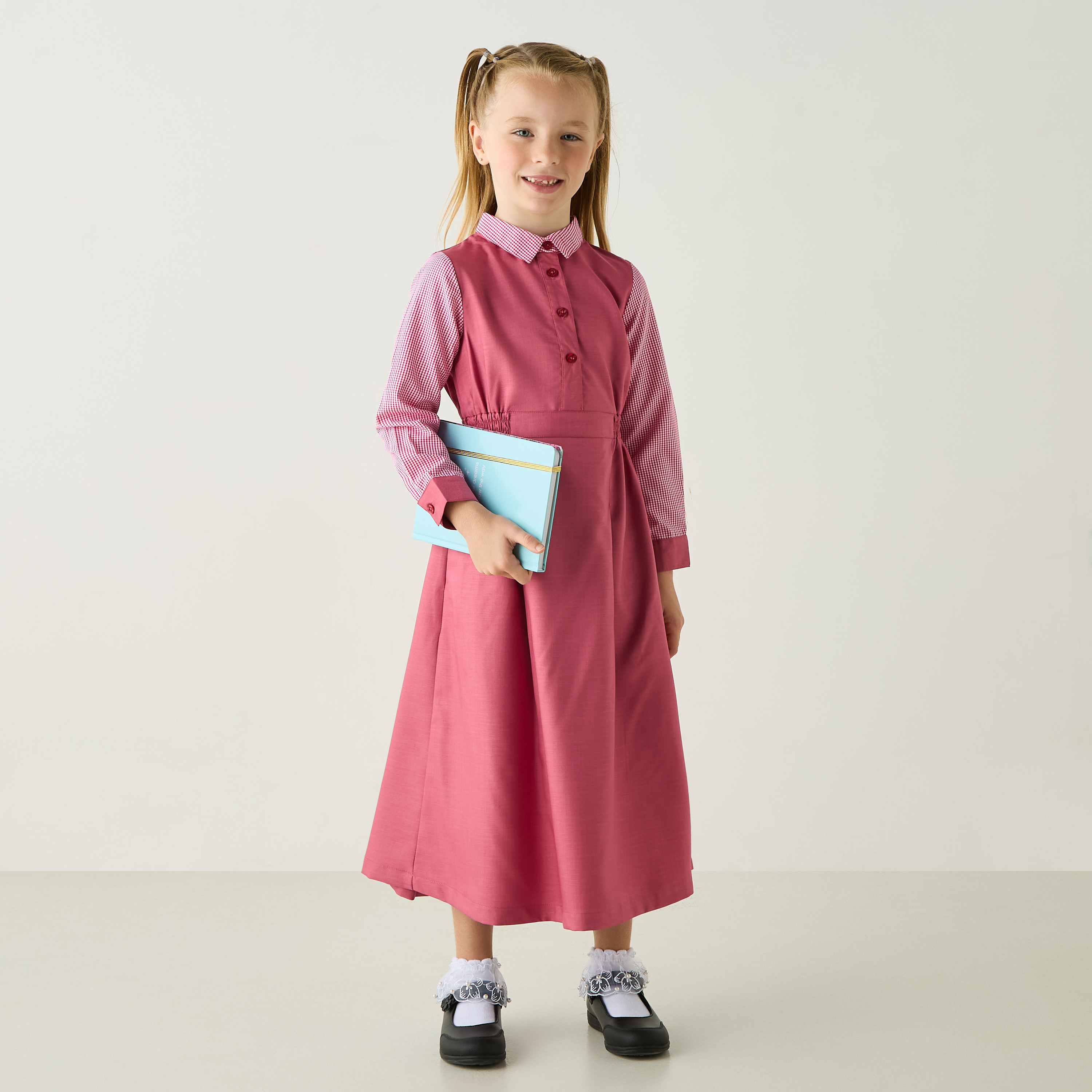 Juniors Solid Dress with Collared Neck and Long Sleeves-girls-clothing-dressesandjumpsuits-image-2