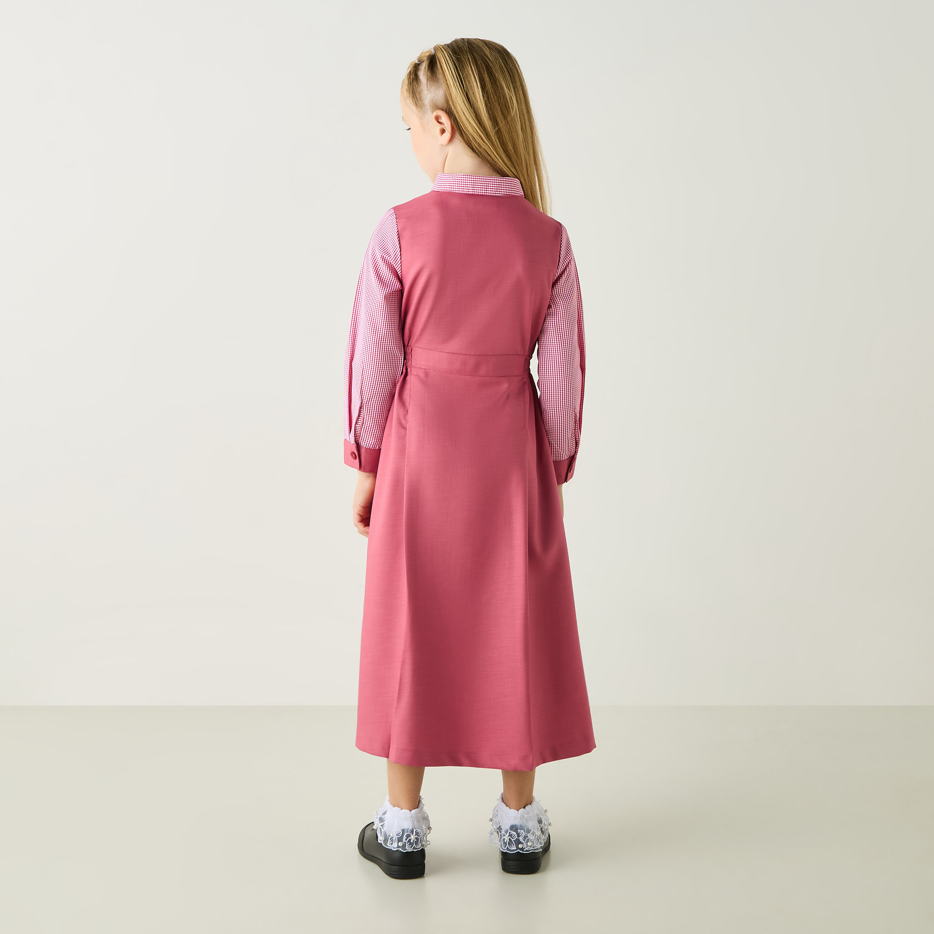 Juniors Solid Dress with Collared Neck and Long Sleeves-girls-clothing-dressesandjumpsuits-image-3