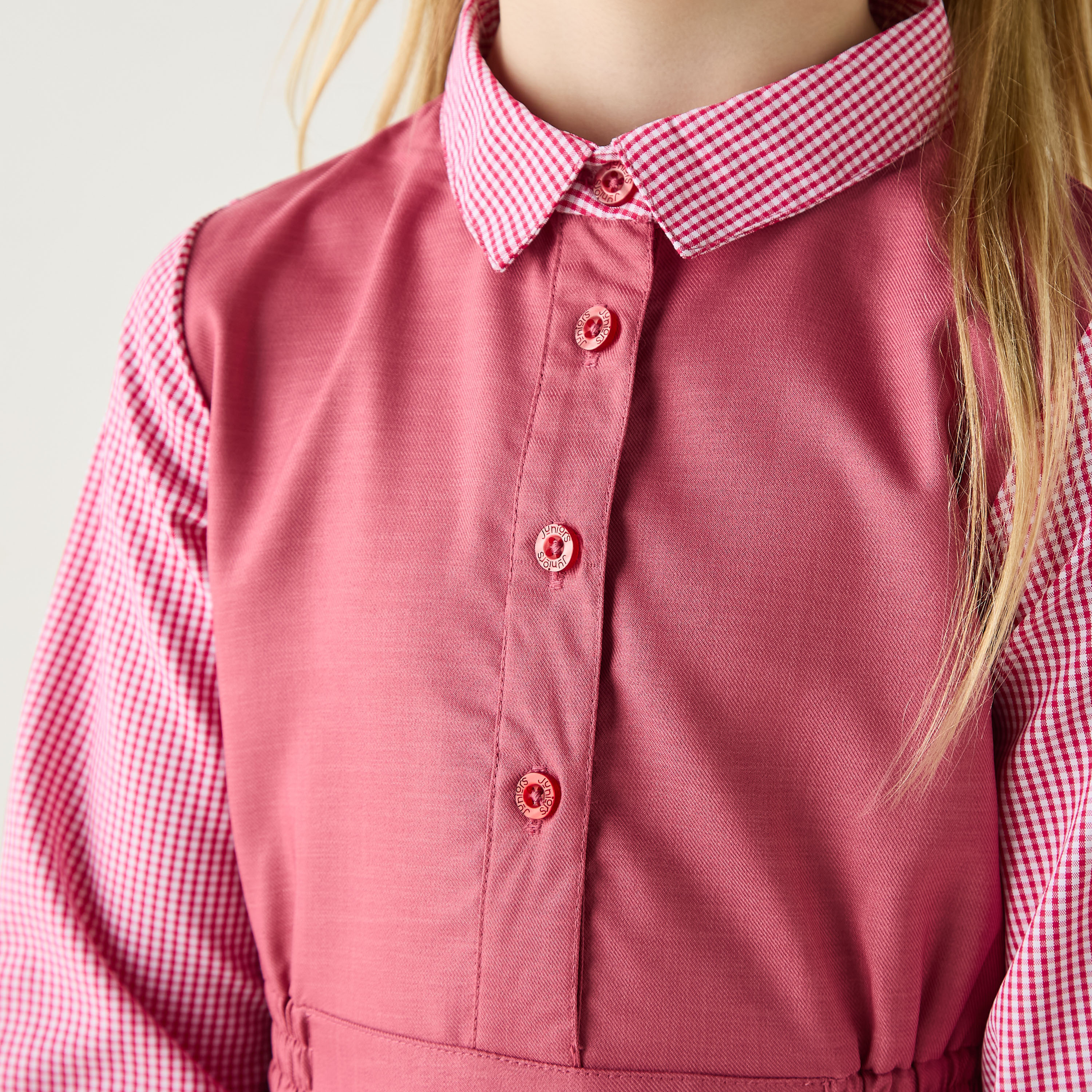 Juniors Solid Dress with Collared Neck and Long Sleeves-girls-clothing-dressesandjumpsuits-image-4