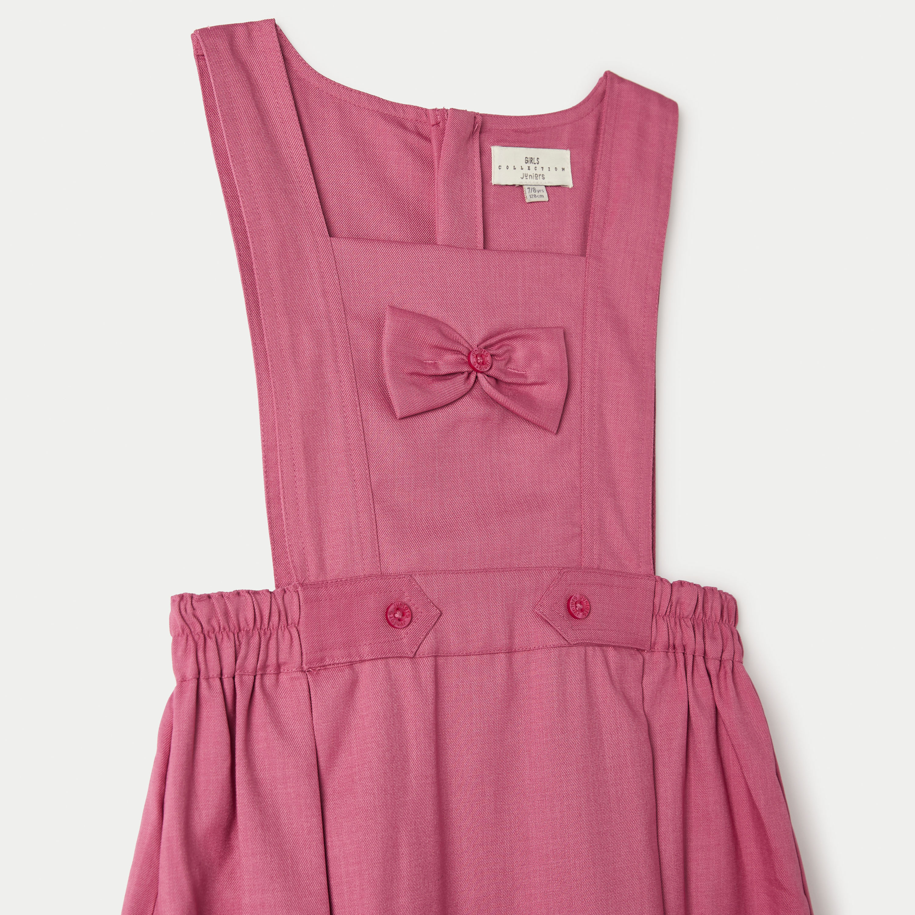 Juniors Solid Sleeveless Pinafore Dress with Bow Applique and Zip Closure-girls-clothing-dressesandjumpsuits-image-3