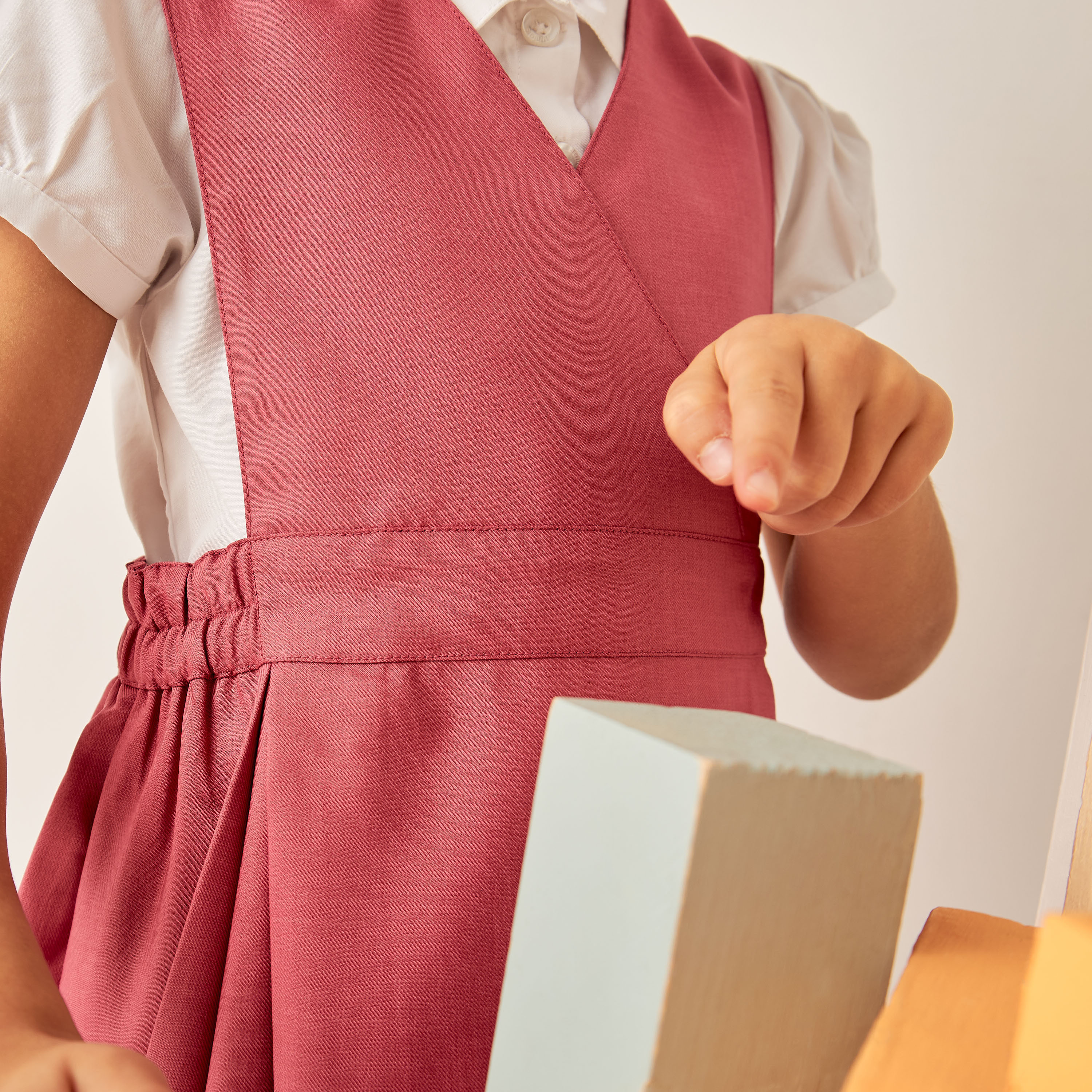 Juniors Solid V-neck Pinafore with Elasticated Waist Detail-girls-clothing-dressesandjumpsuits-image-3