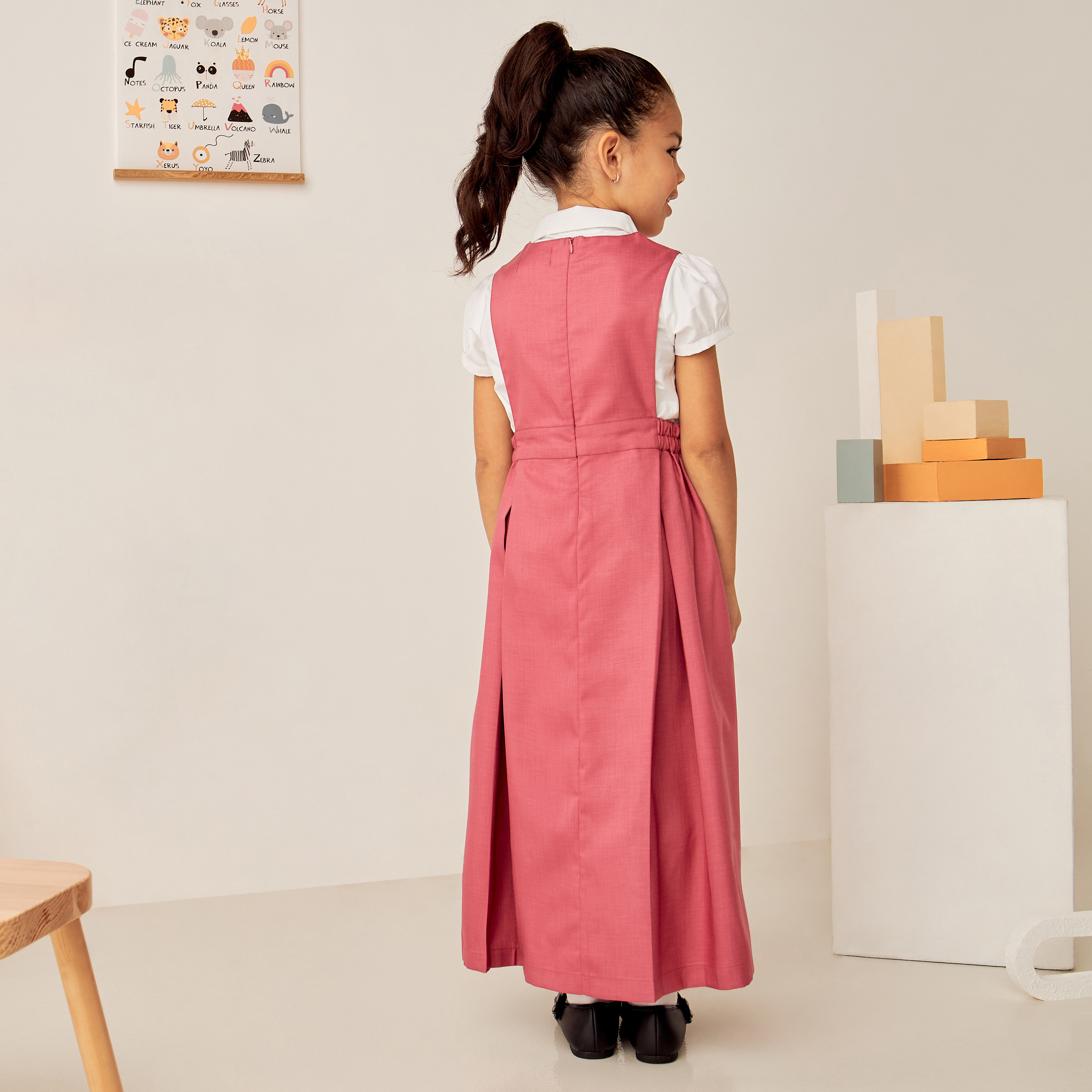 Juniors Solid V-neck Pinafore with Elasticated Waist Detail-girls-clothing-dressesandjumpsuits-image-4