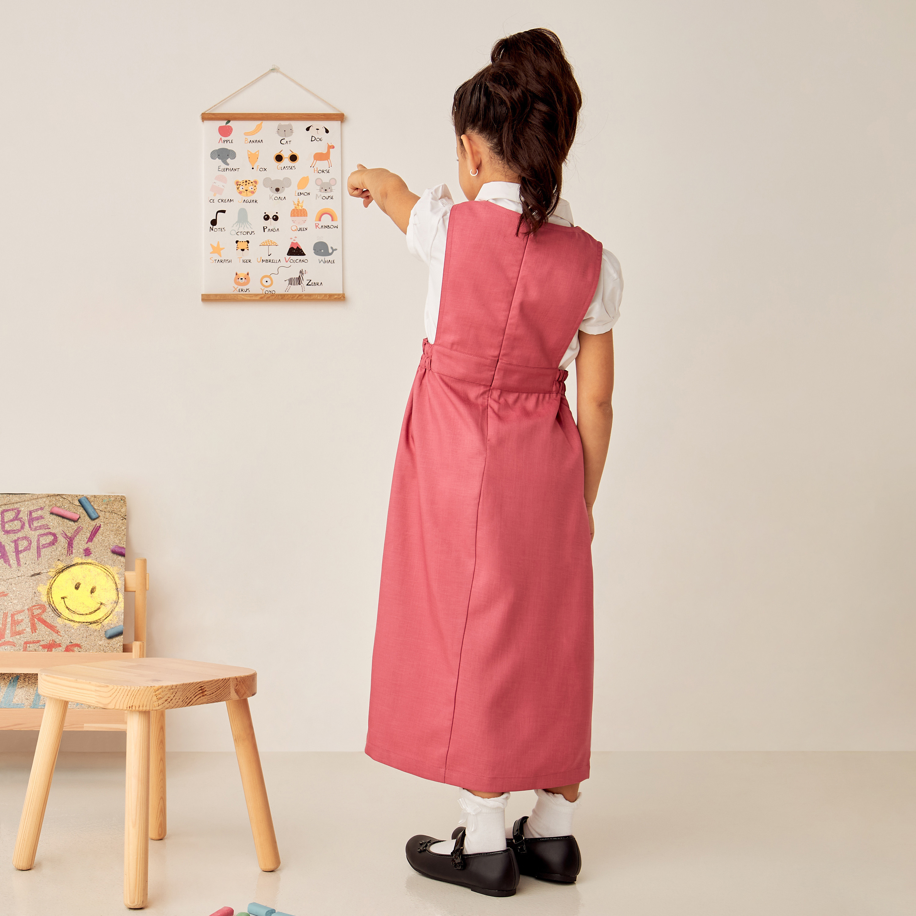 Juniors Solid Pinafore with V-neck and Button Detail-girls-clothing-dressesandjumpsuits-image-4