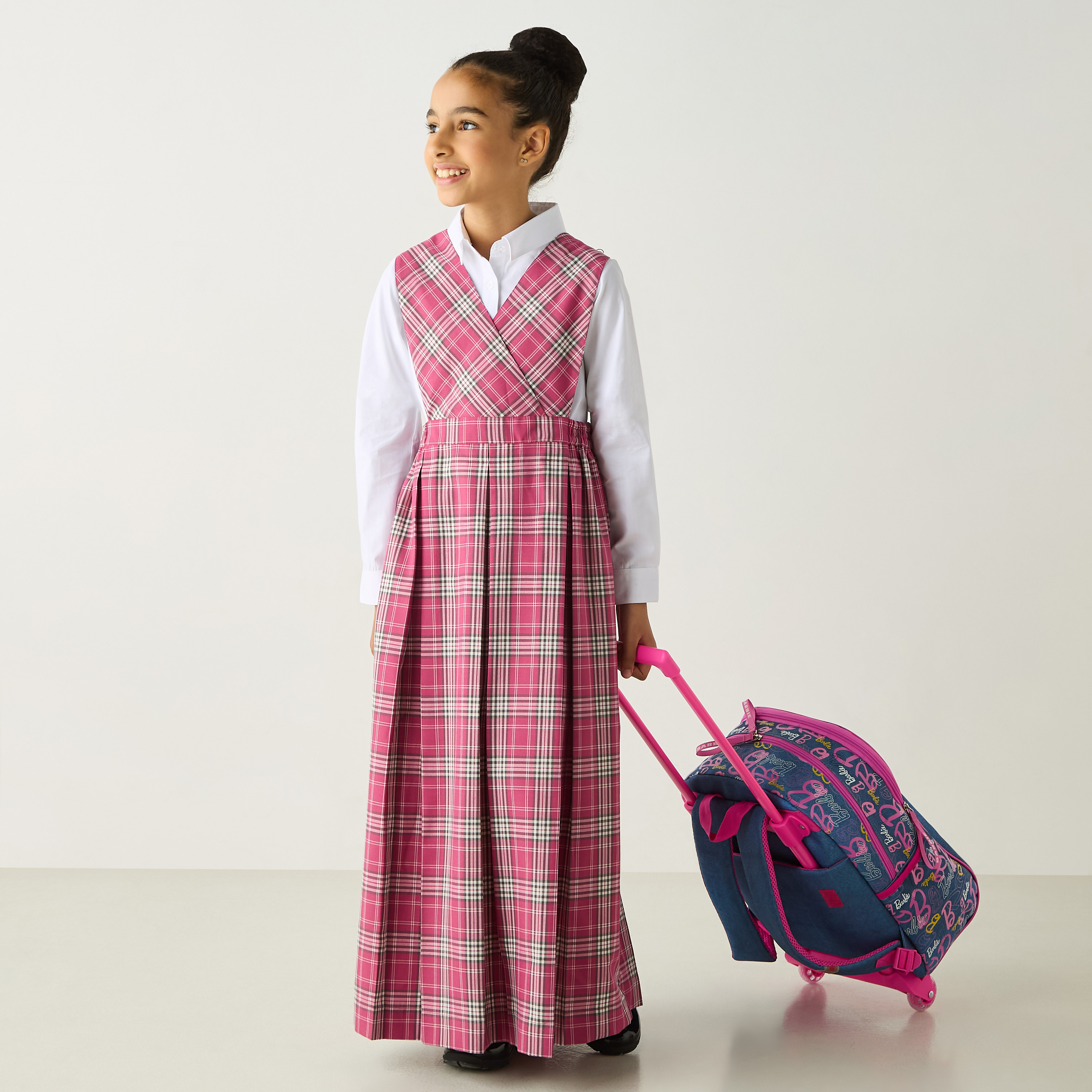 Juniors Checked Sleeveless Pinafore Dress with V-neck-girls-clothing-dressesandjumpsuits-image-2