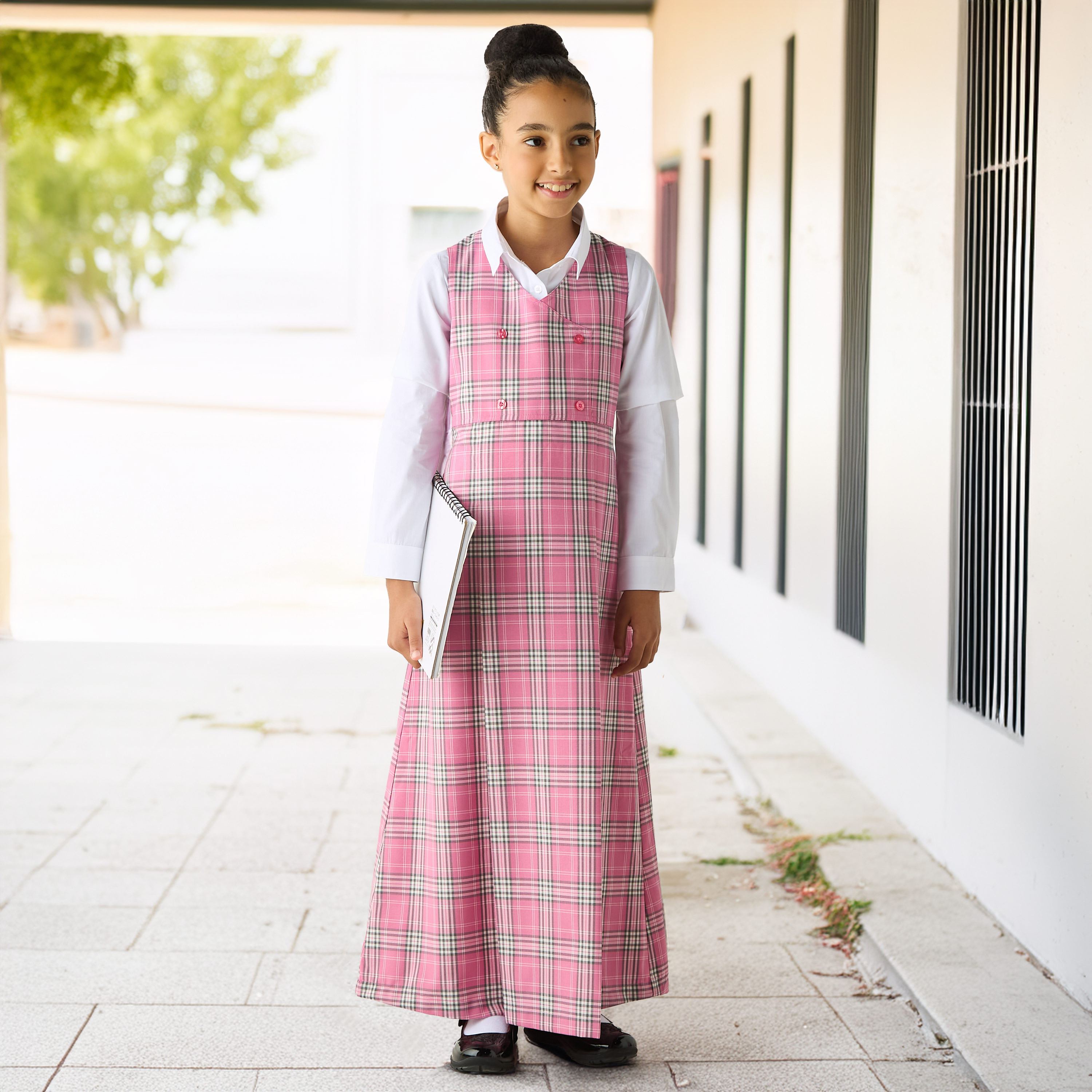 Juniors Checked Sleeveless Pinafore Dress with V-neck-girls-clothing-dressesandjumpsuits-image-1