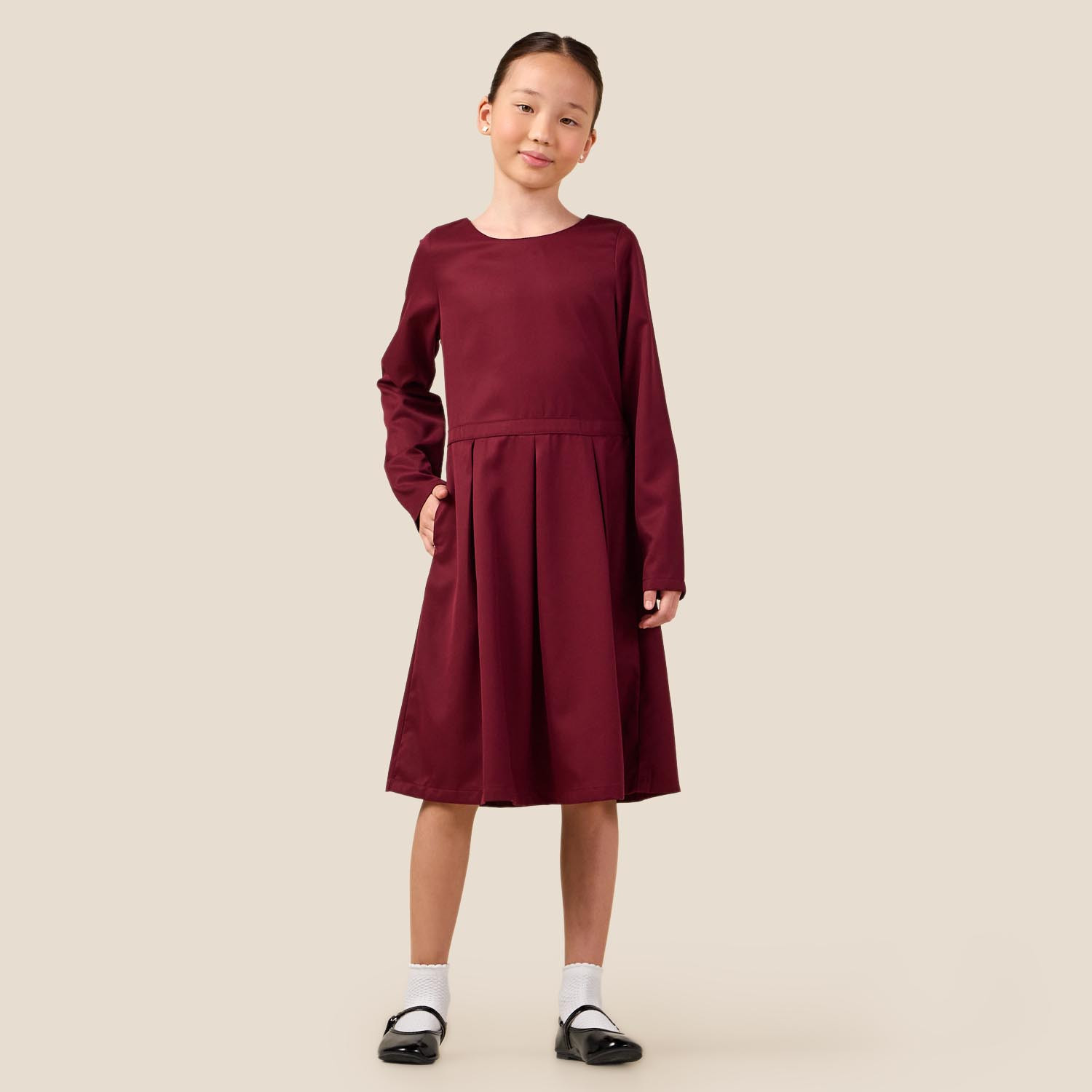 فستان مدرسي أحمر بأكمام طويلة للبنات من جونيورز-girls-clothing-dressesandjumpsuits-image-1
