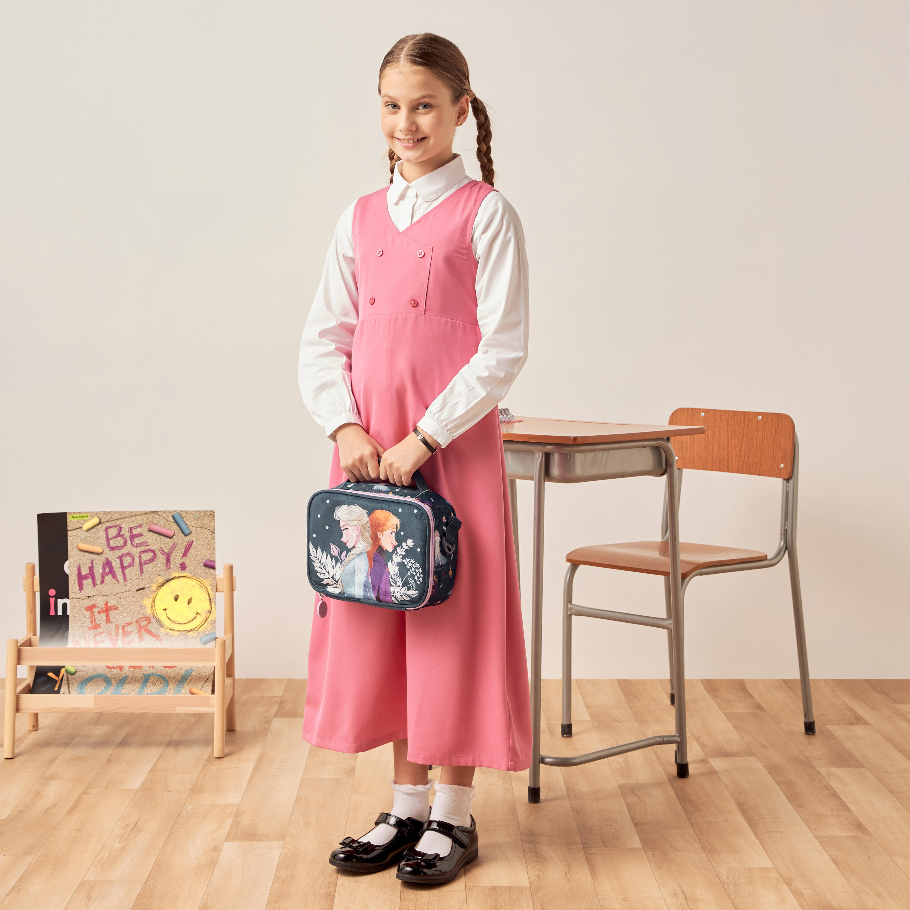 Juniors Solid Pinafore with V-neck and Button Detail-girls-clothing-dressesandjumpsuits-image-1