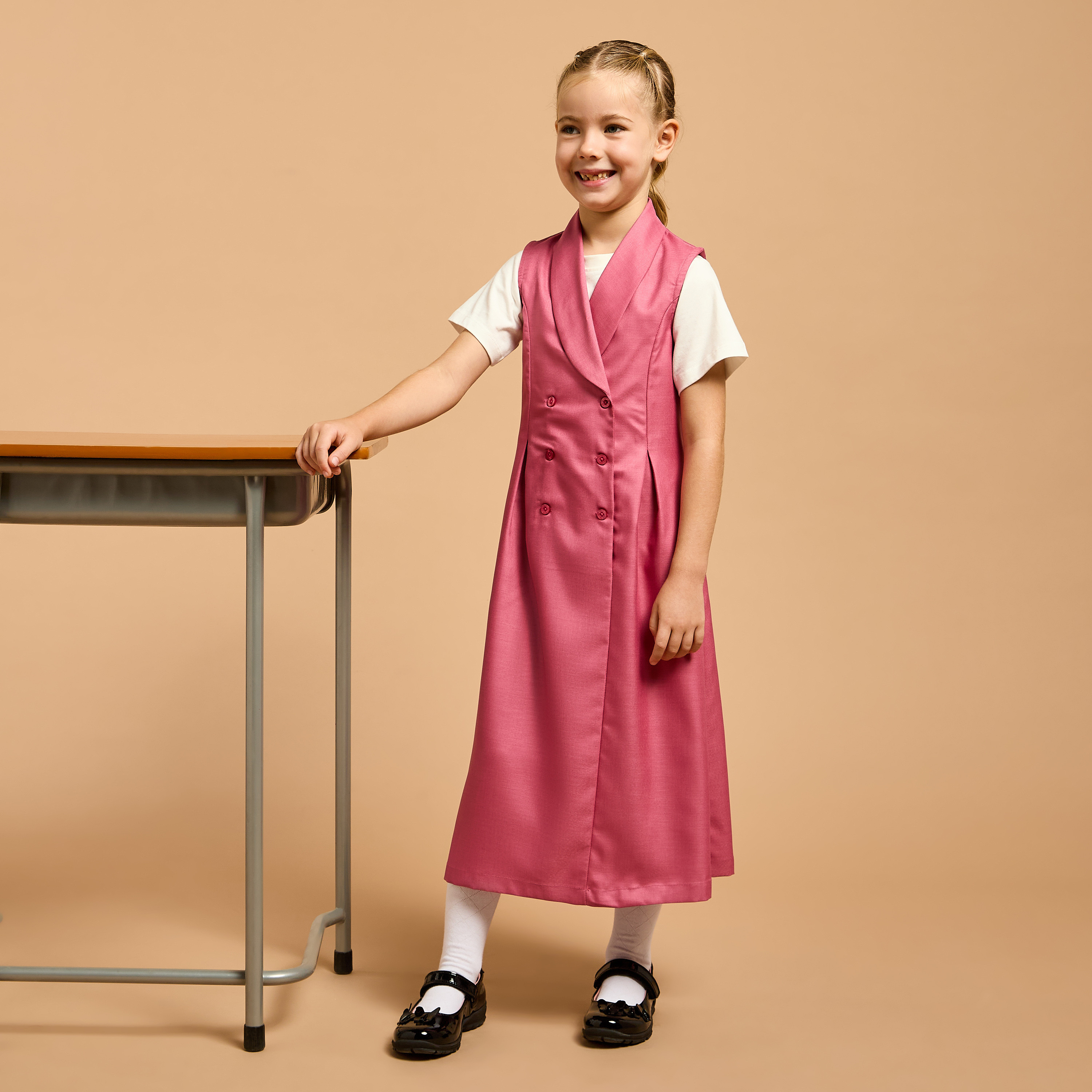 Juniors Solid Pinafore Dress with Button Closure-girls-clothing-dressesandjumpsuits-image-2