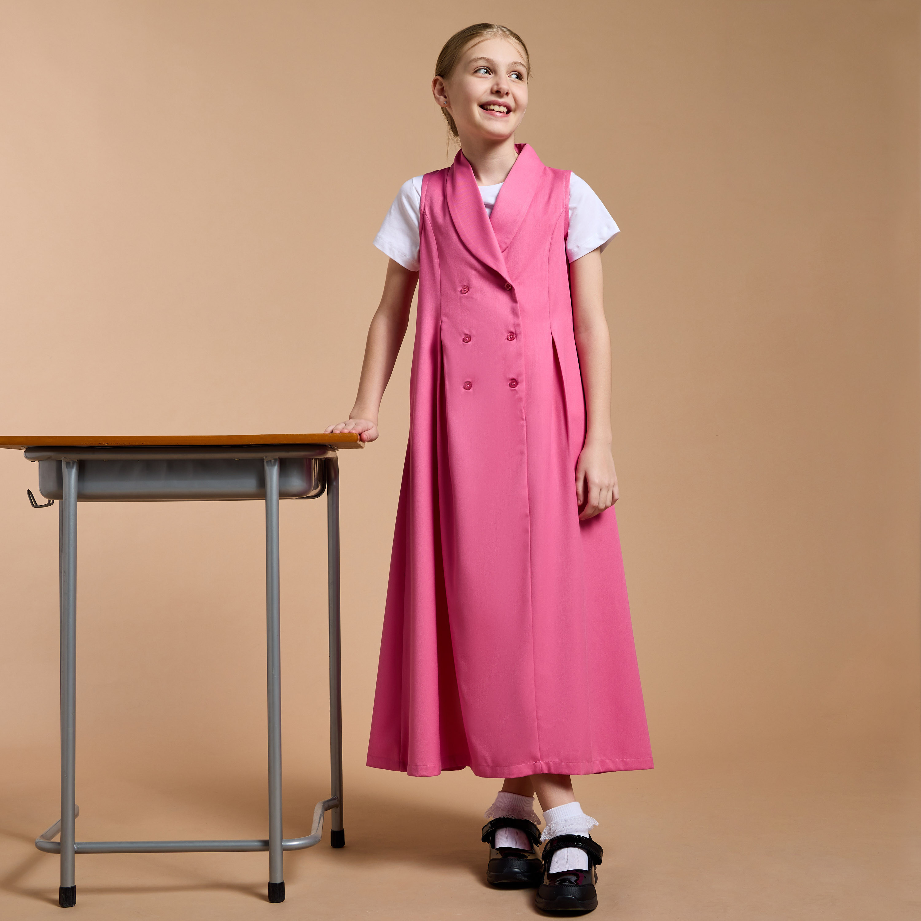 Juniors Solid Pinafore Dress with Button Closure-girls-clothing-dressesandjumpsuits-image-1