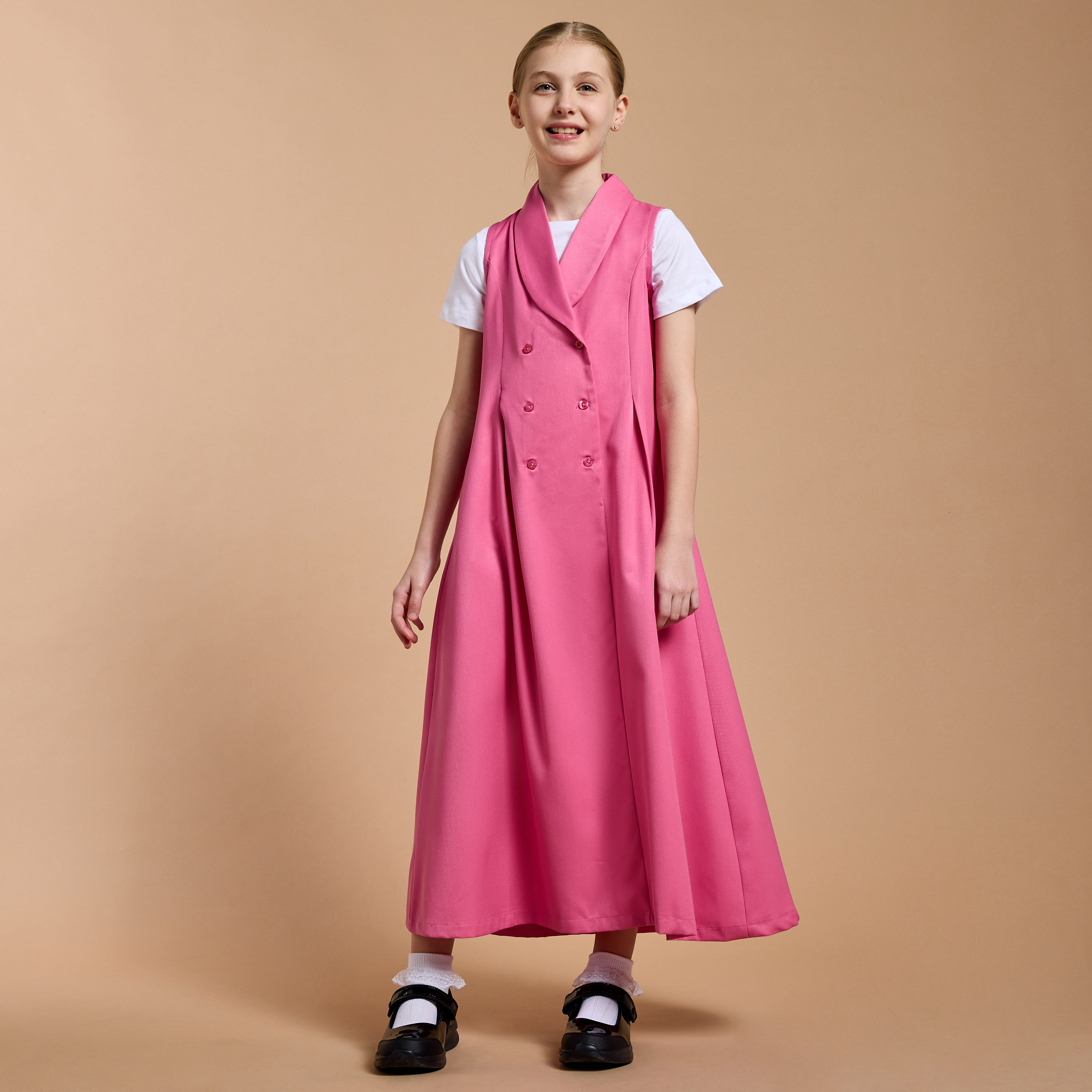 Juniors Solid Pinafore Dress with Button Closure-girls-clothing-dressesandjumpsuits-image-2