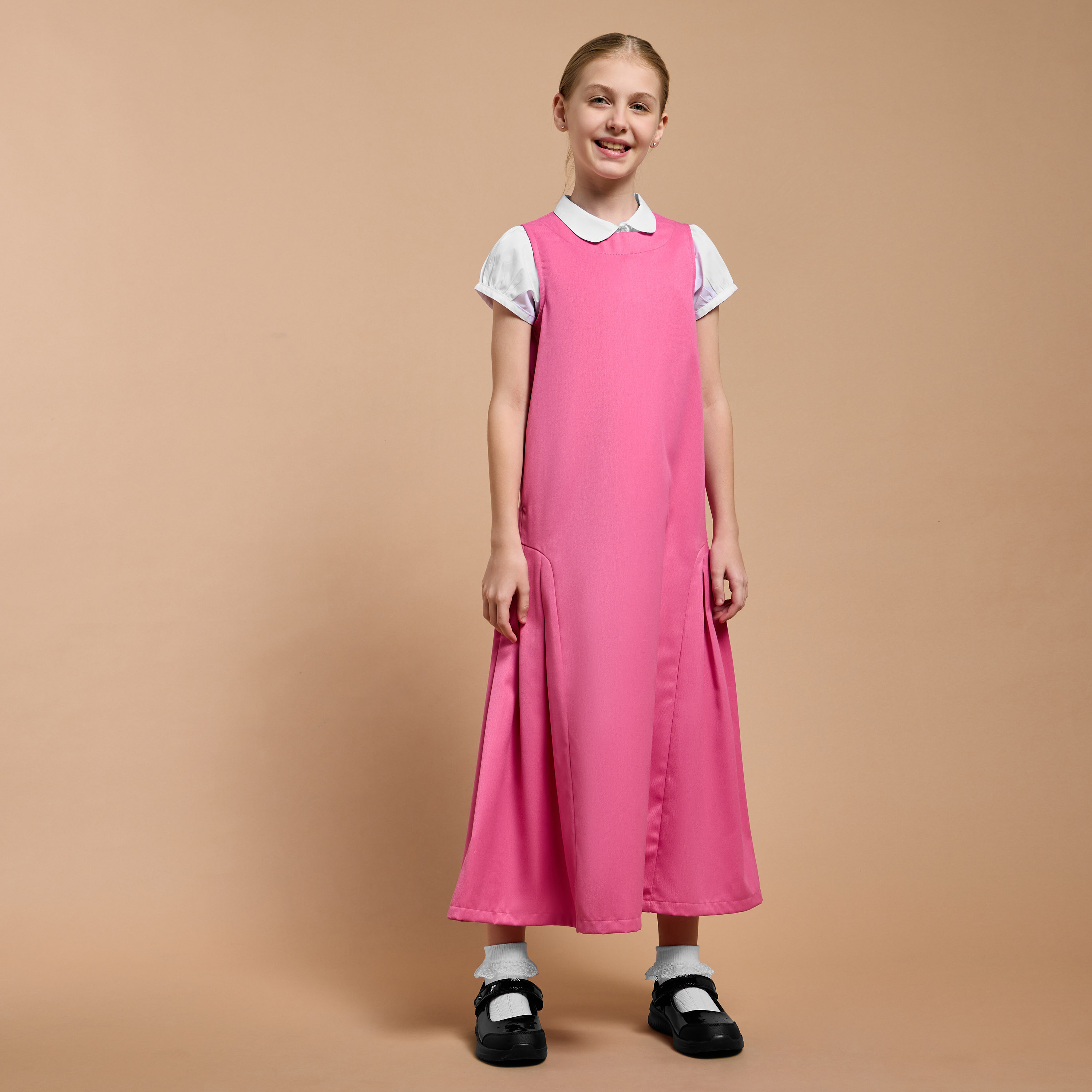 Juniors Solid Sleeveless Pinafore Dress with Zip Closure-girls-clothing-dressesandjumpsuits-image-1