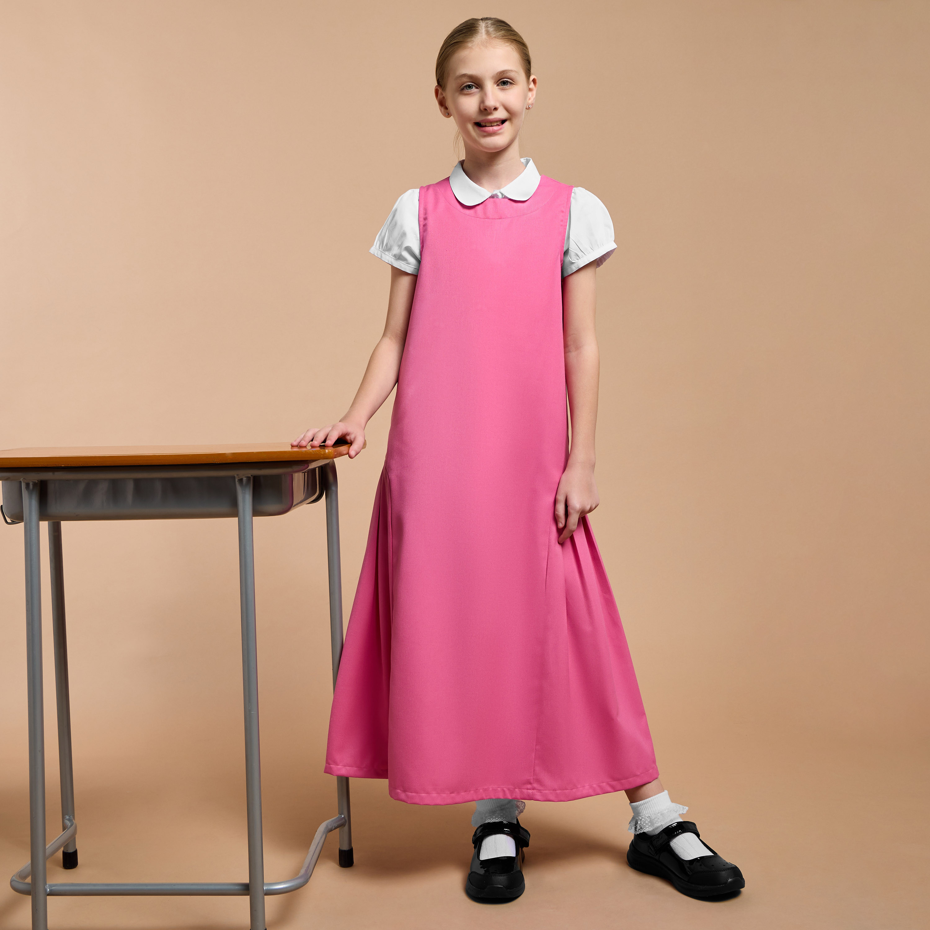 Juniors Solid Sleeveless Pinafore Dress with Zip Closure-girls-clothing-dressesandjumpsuits-image-2
