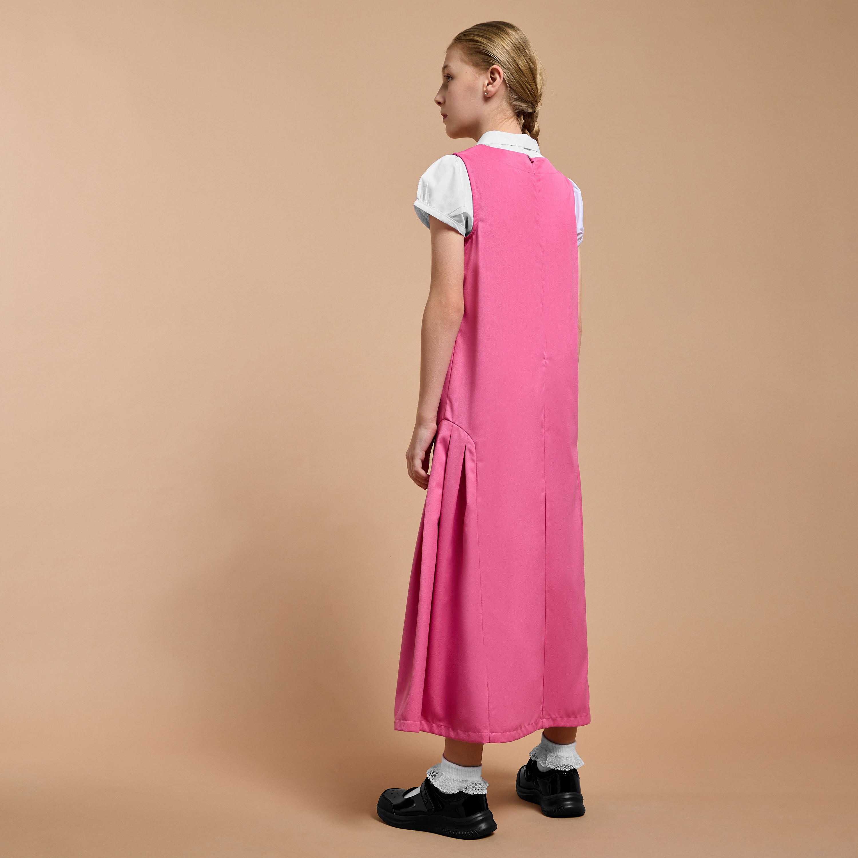 Juniors Solid Sleeveless Pinafore Dress with Zip Closure-girls-clothing-dressesandjumpsuits-image-3
