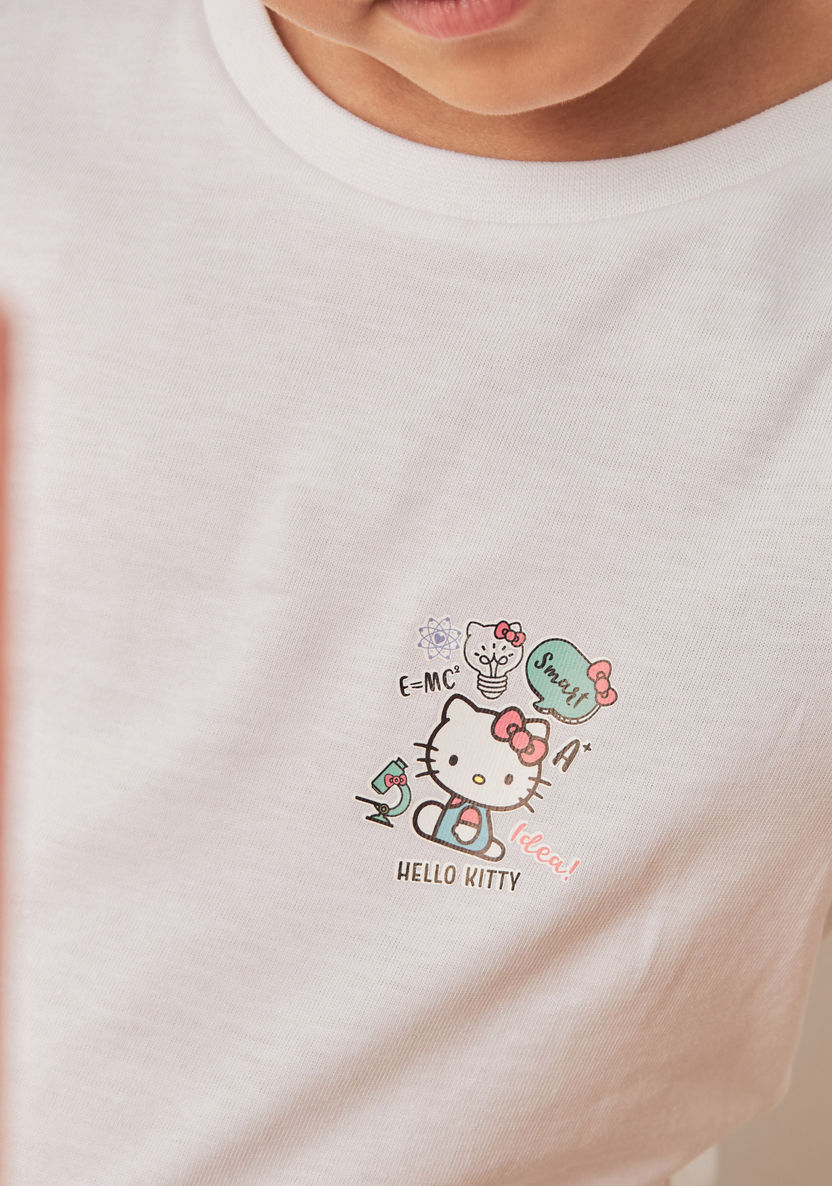 Sanrio Hello Kitty Print T-shirt with Crew Neck and Short Sleeves-Tops-image-2